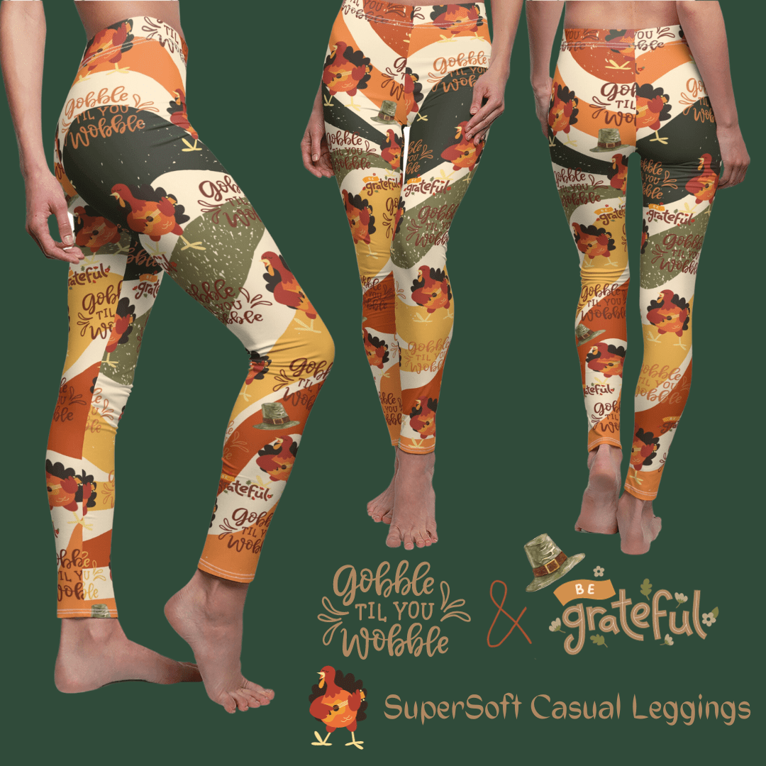 Urban SoulShine & co casual leggings Gobble Till You Wobble & Be Grateful Thanksgiving SuperSoft Casual Leggings