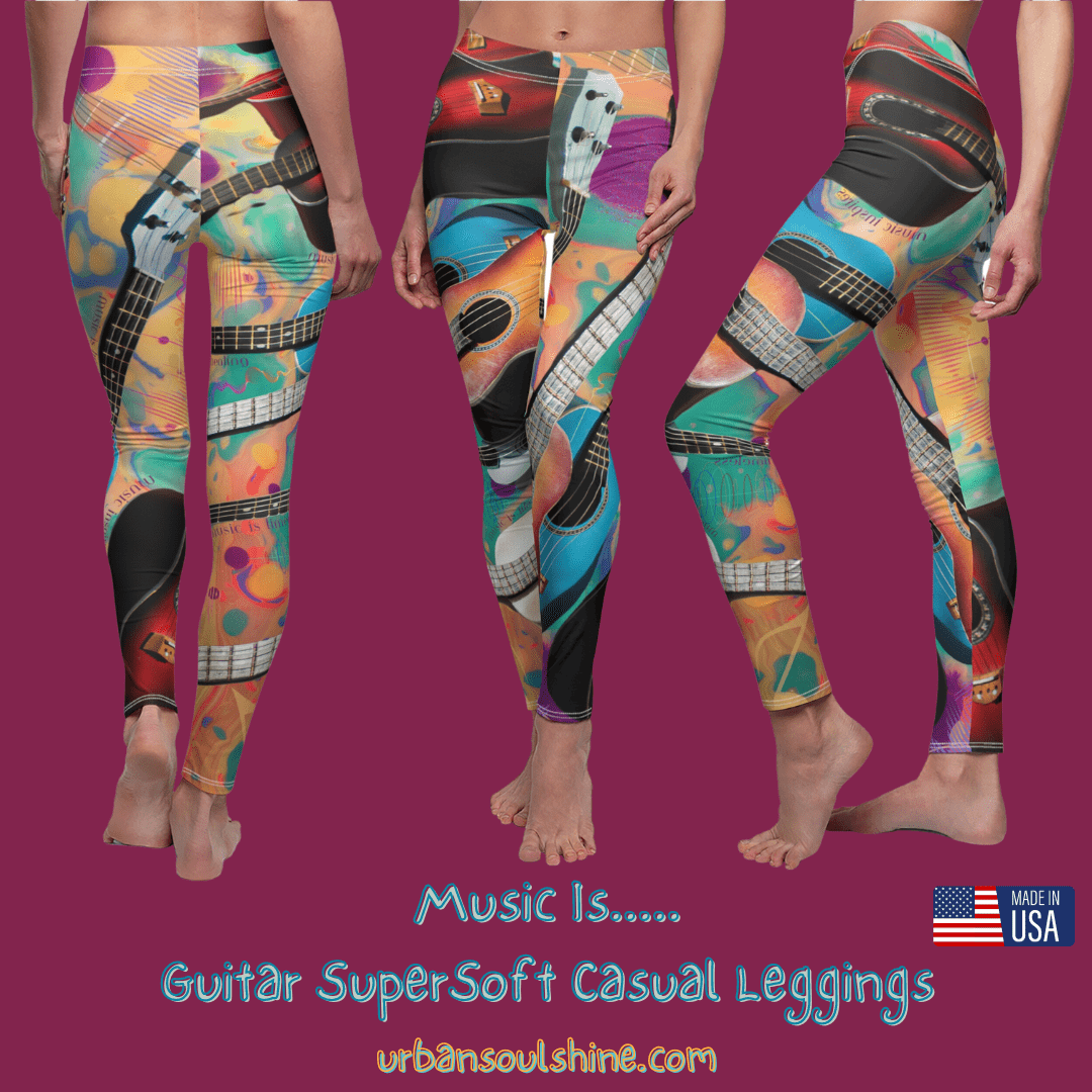 Urban SoulShine & co casual leggings Music Is....Inspirational Guitar SuperSoft Casual Leggings