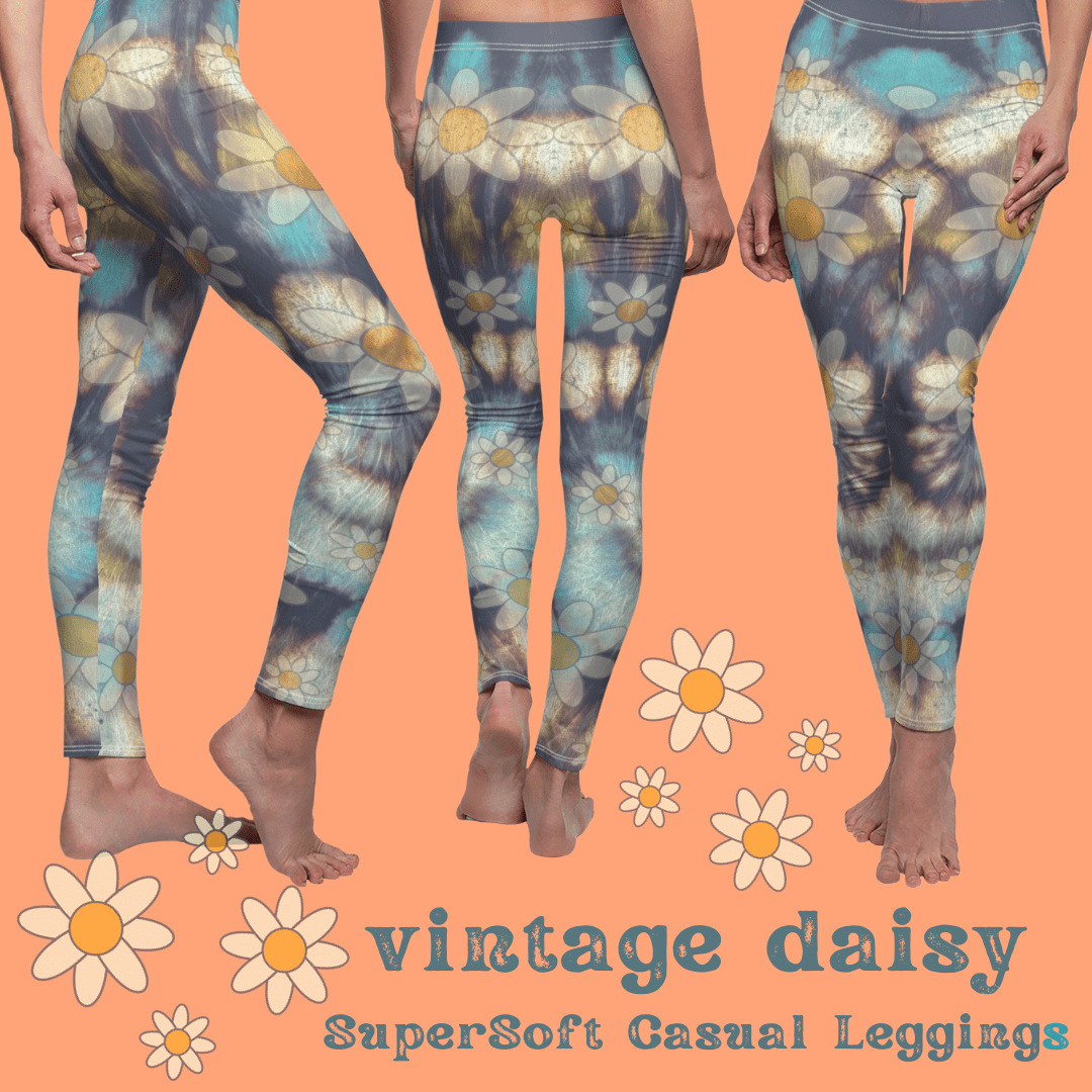 Vintage Daisies Tie Dyed SuperSoft Casual Leggings
