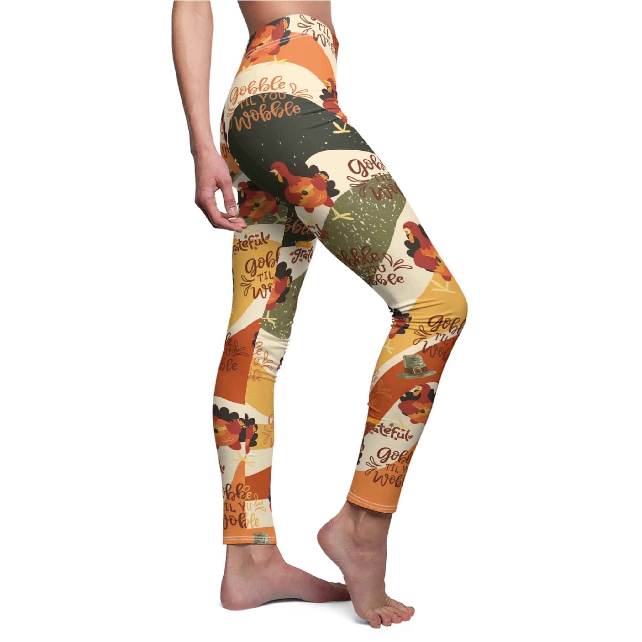  White stitching Gobble Till You Wobble & Be Grateful Thanksgiving SuperSoft Casual Leggings