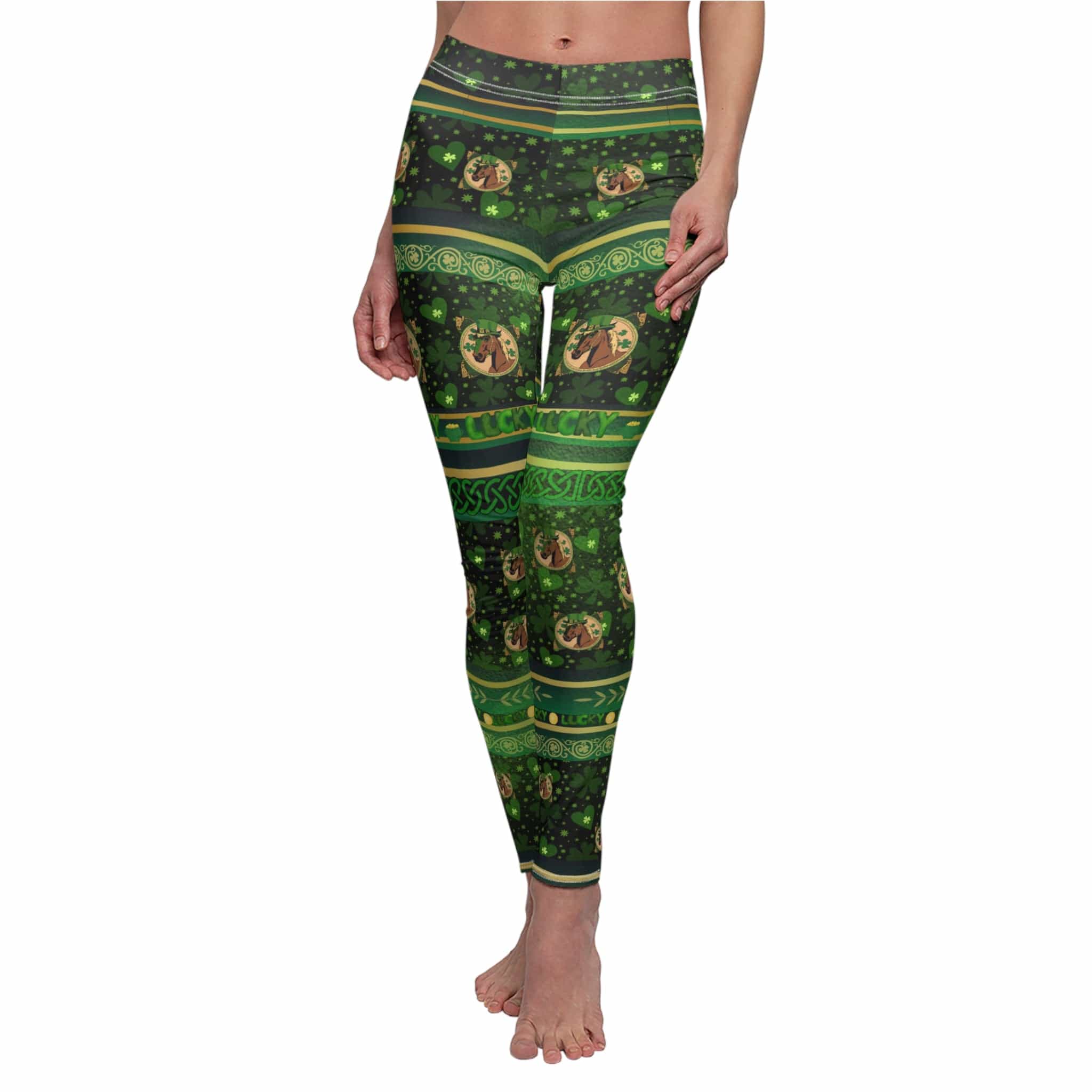  White stitching LUCKY Neighs St. Patrick's Day SuperSoft Casual Leggings