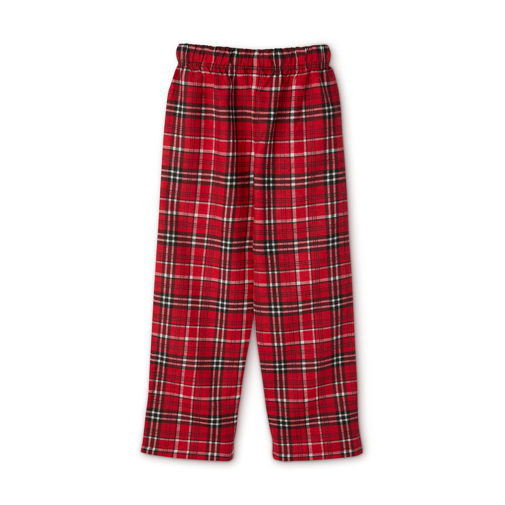 Introducing the YEE HAW Donkey Claus Long Sleeve Christmas Pajama Set (Youth) by Urban SoulShine & co. These cozy plaid pajama pants feature an elastic waistband and a traditional tartan pattern with black, white, and green stripes. The cotton top and bottom ensemble are displayed on a plain white background as part of our custom outfit sets.