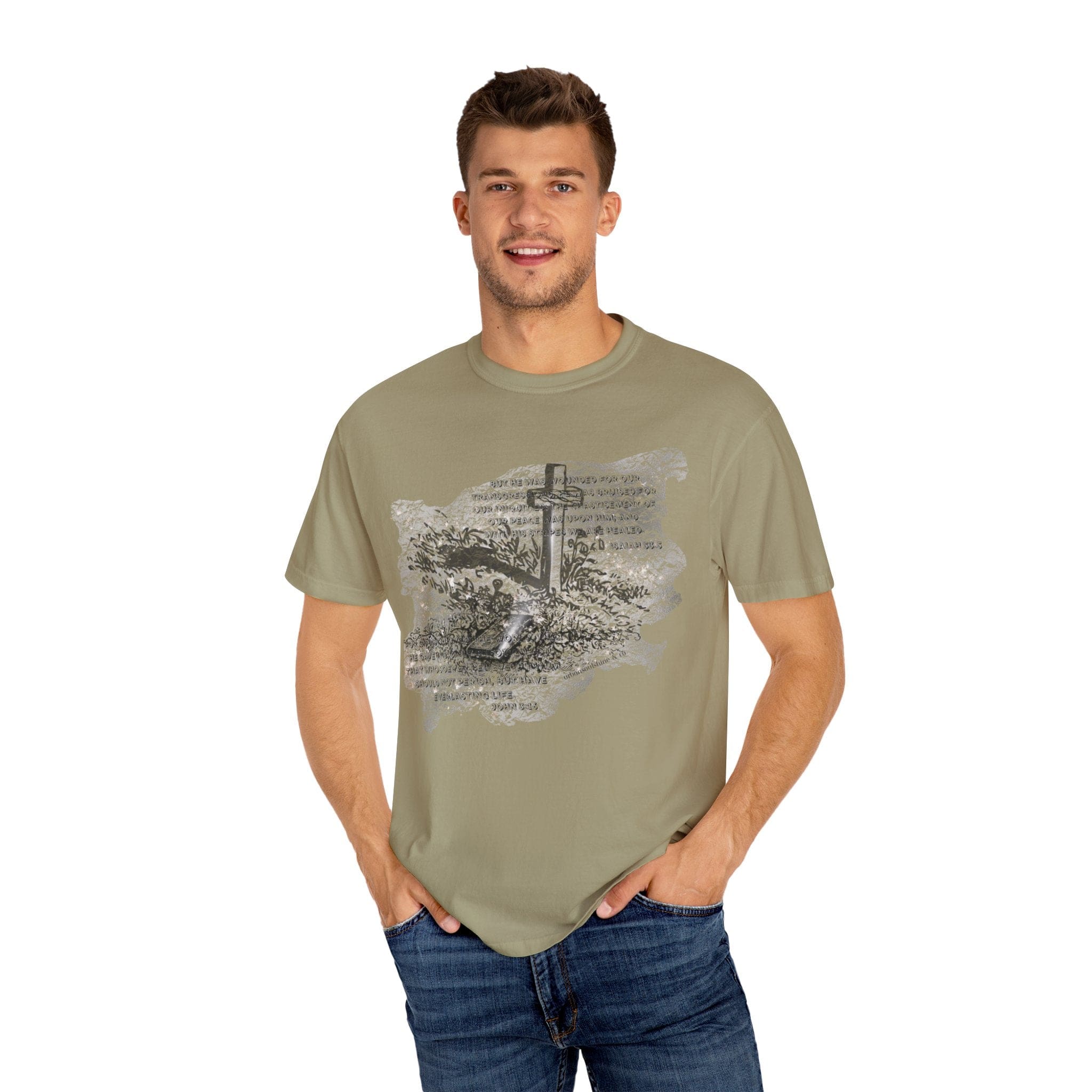 With His Stripes Scripture Etched Comfort Colors Tee (Unisex)