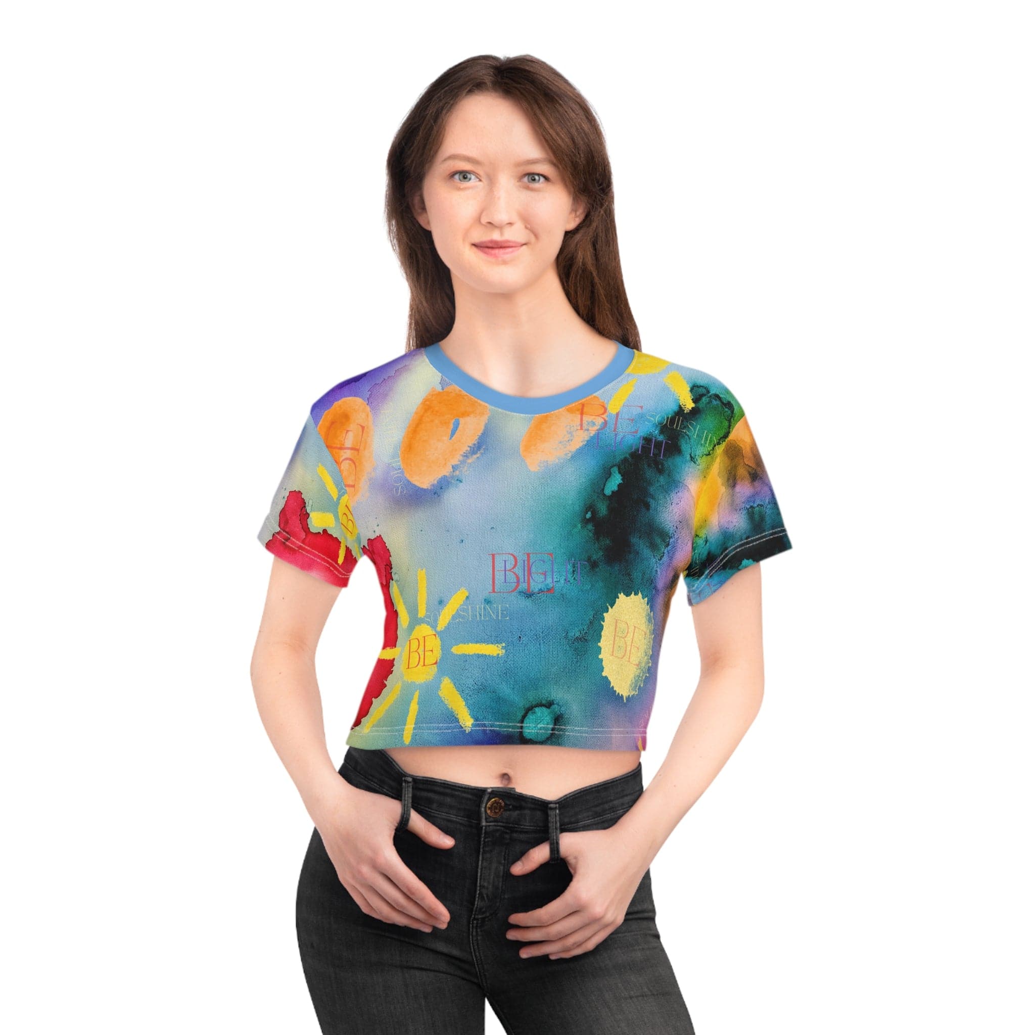 BE Light Color Splash Inspirational Crop Tee White stitching L