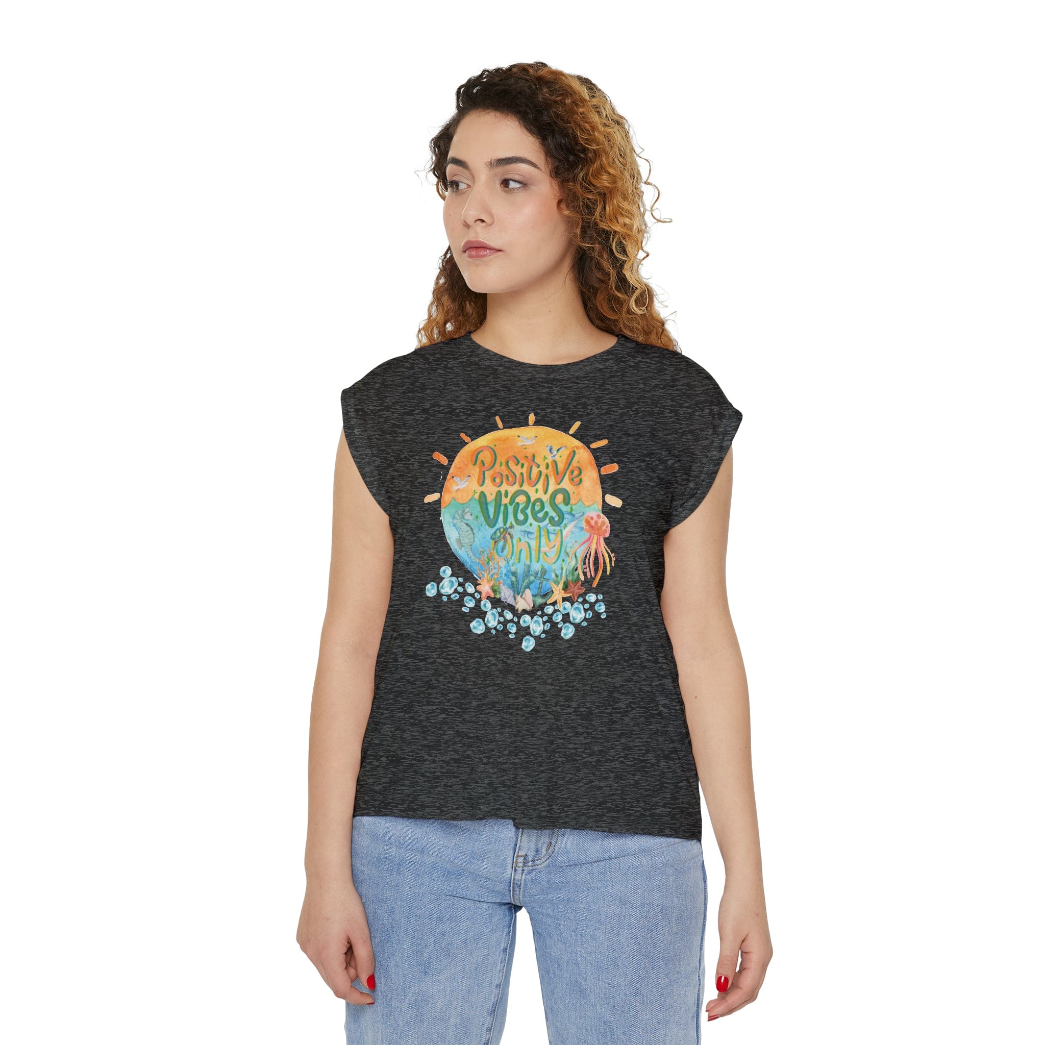  S Positive Vibes By the Sea Flowy Muscle Tee