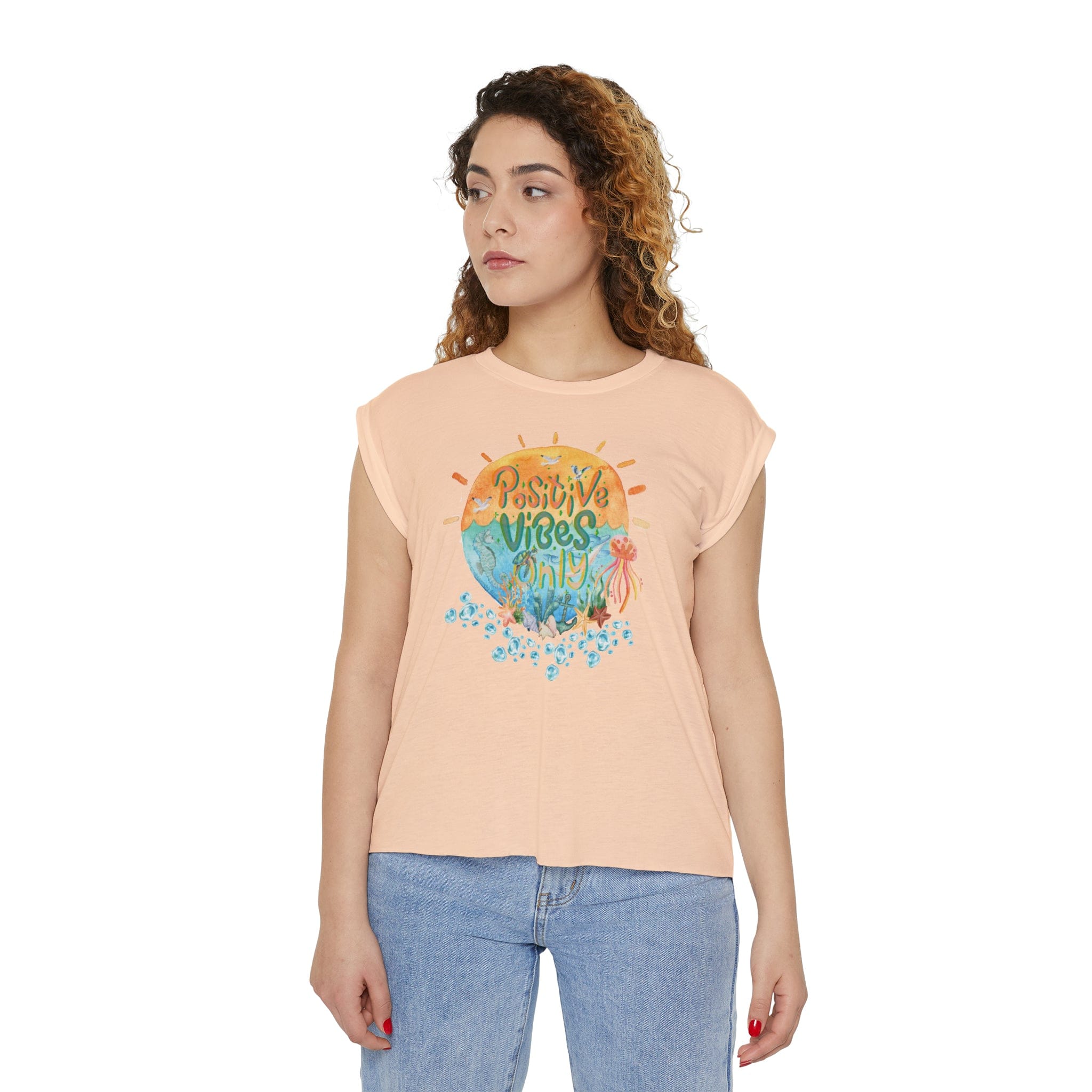  L Positive Vibes By the Sea Flowy Muscle Tee