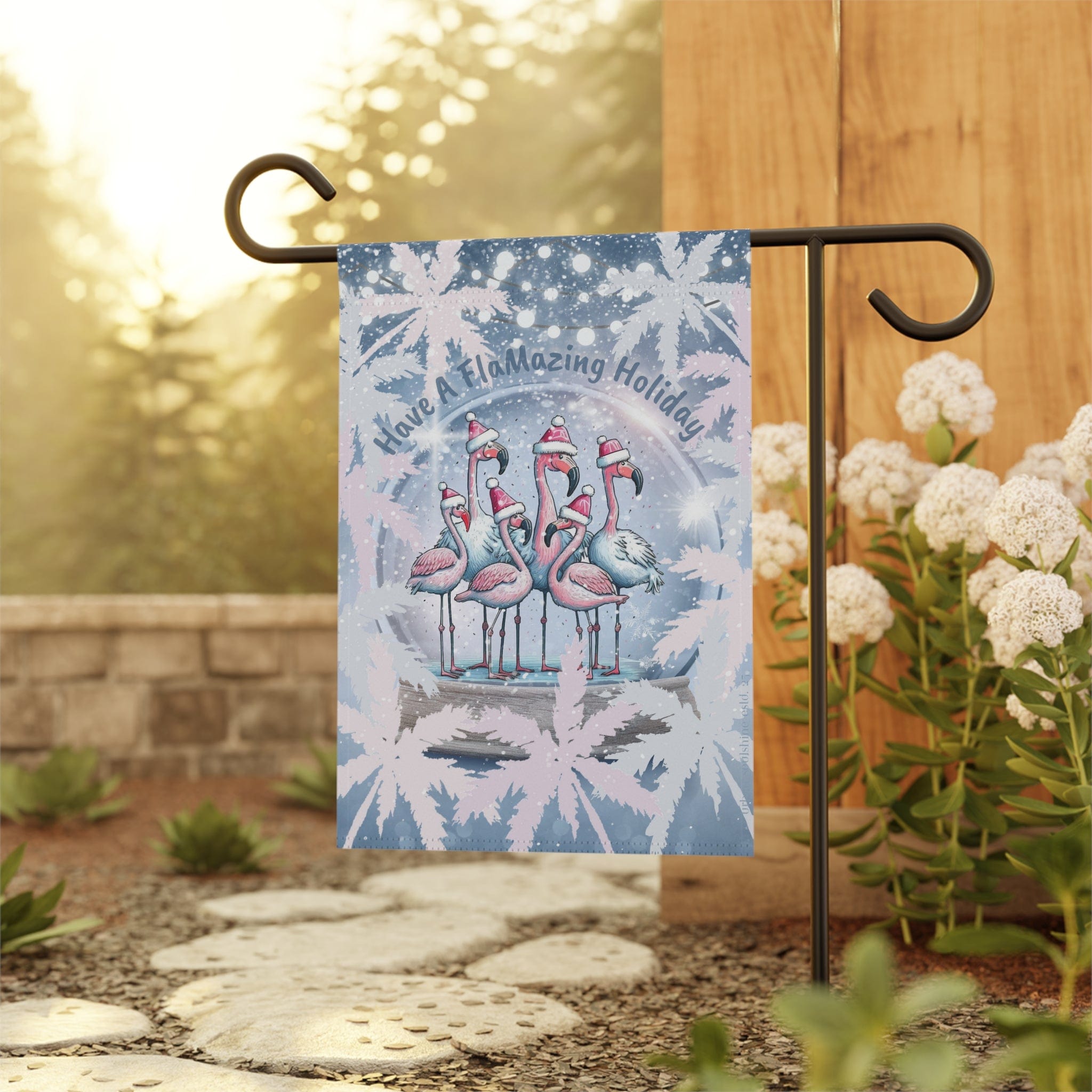 Have A FlaMazing Holiday Christmas Flamingo Garden & House Banner 12'' × 18''