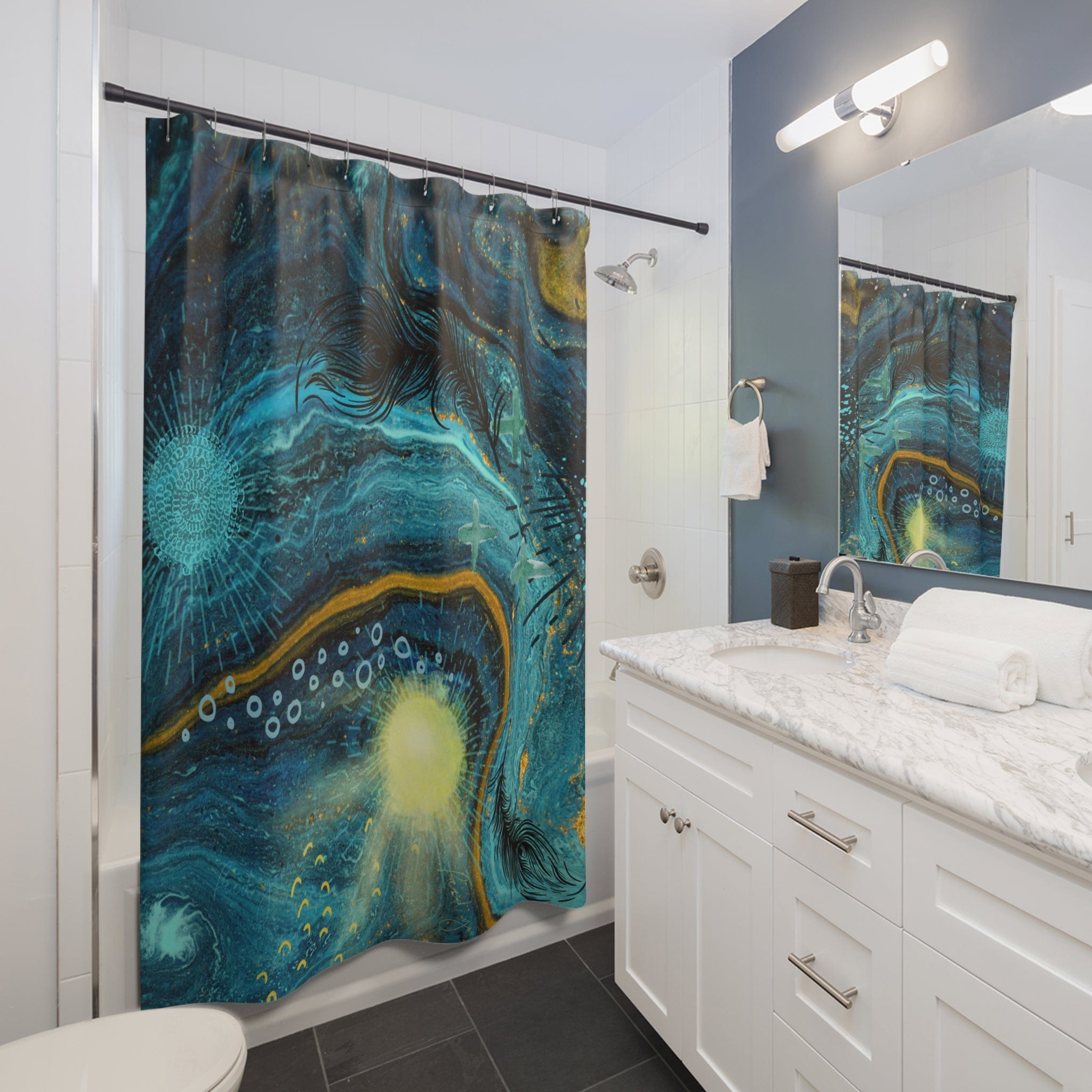 Abstract Blue Marble Shower Curtain 71" × 74"