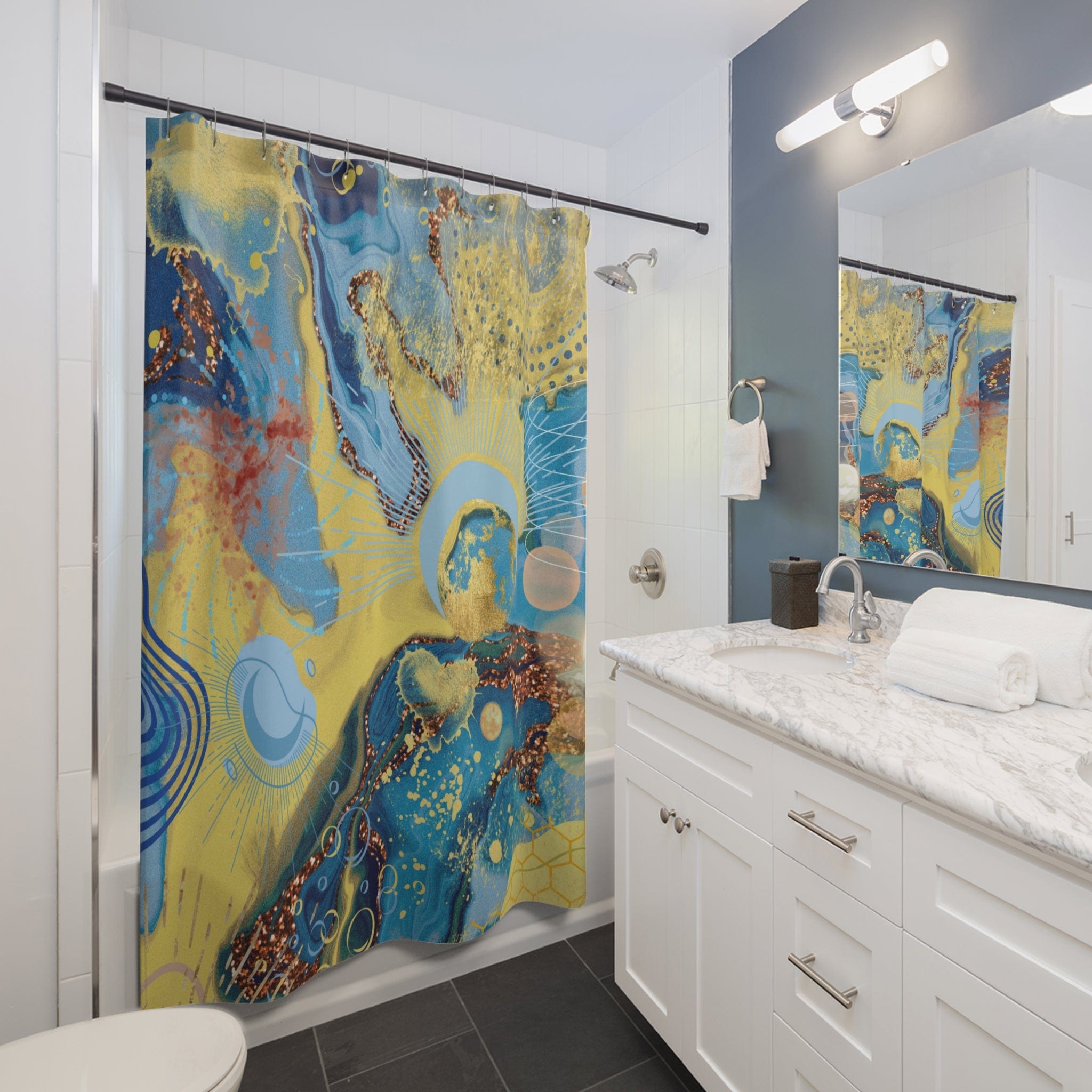 Abstract Blue Moon Shower Curtain 71" × 74"