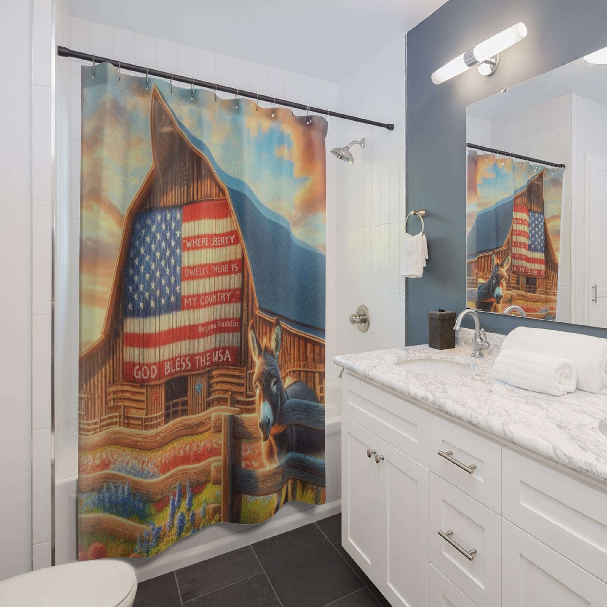 Land of Liberty Donkey Farm House Custom Shower Curtain 71" × 74"