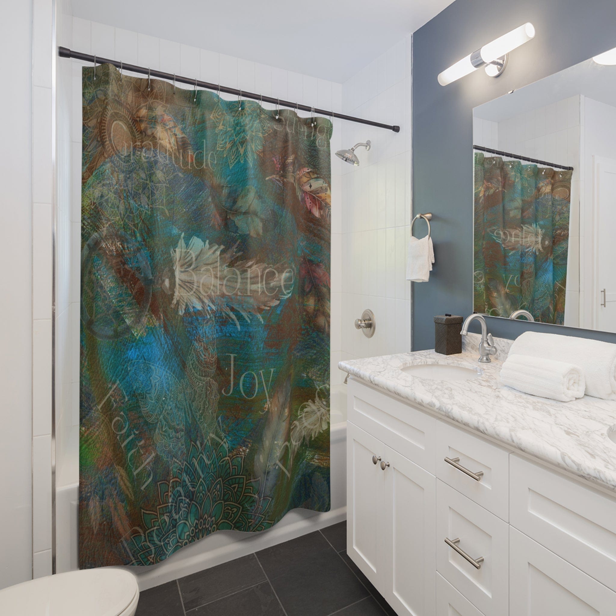 Light As A Feather Inspirational Mantra Shower Curtain 71" × 74"