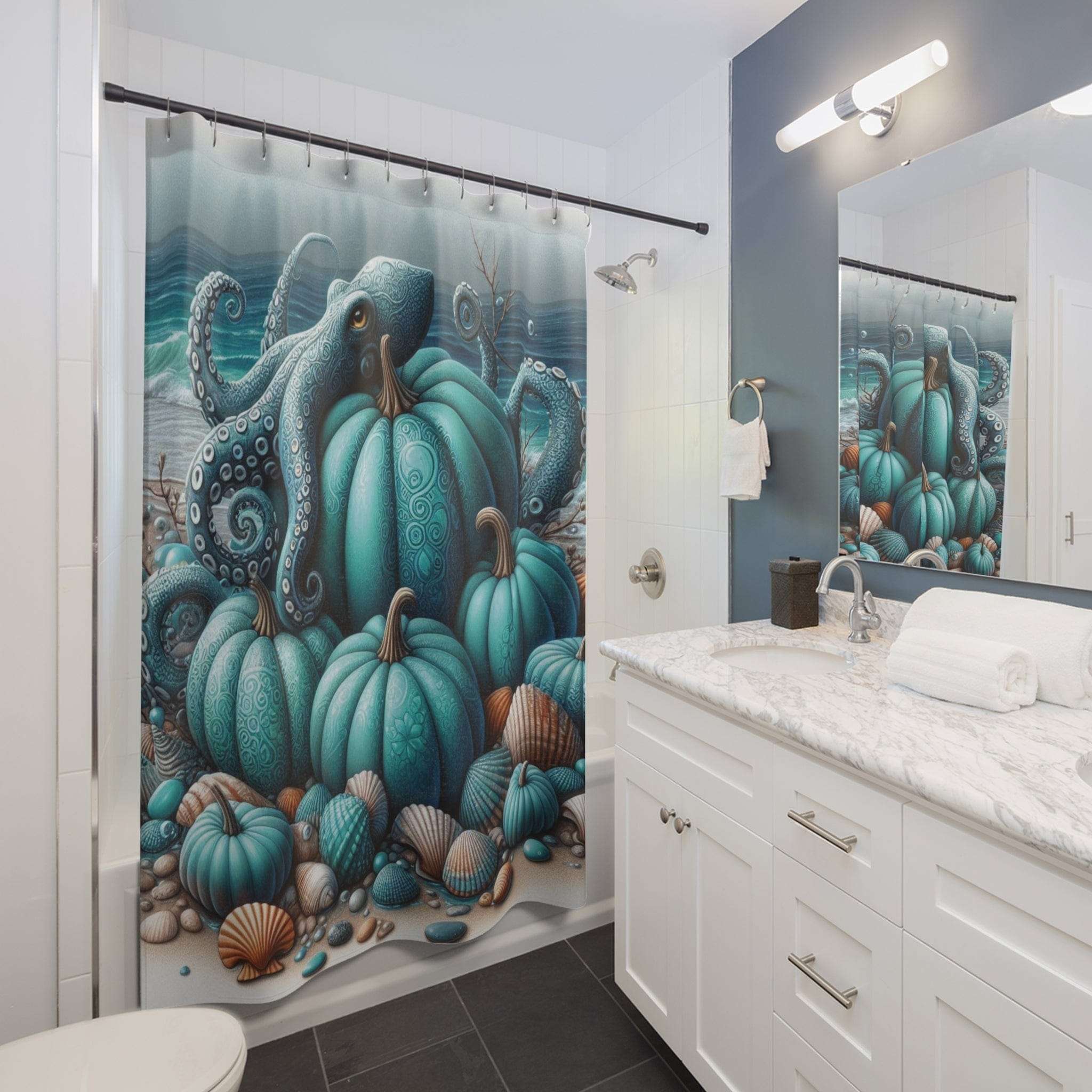 Octopus Blue Pumpkin Custom Shower Curtain
