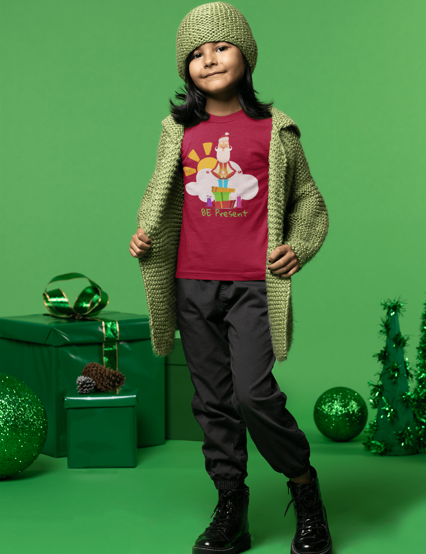 Urban SoulShine & co Kids clothes Be Present Meditating Santa Christmas Heavy Cotton™ Tee (Youth)