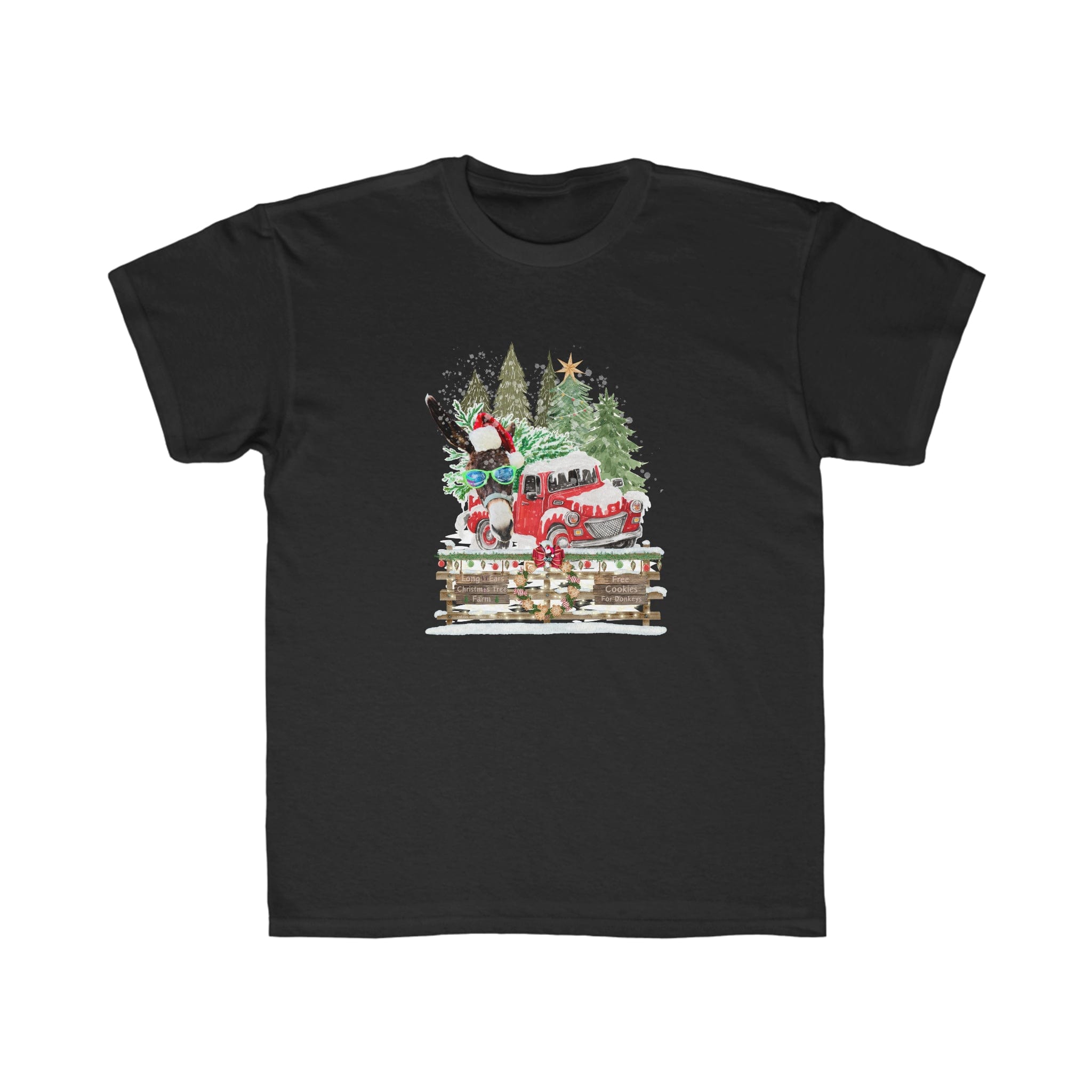  S Long Ears Christmas Tree Farm Donkey Claus Soft Tee (Unisex Youth)