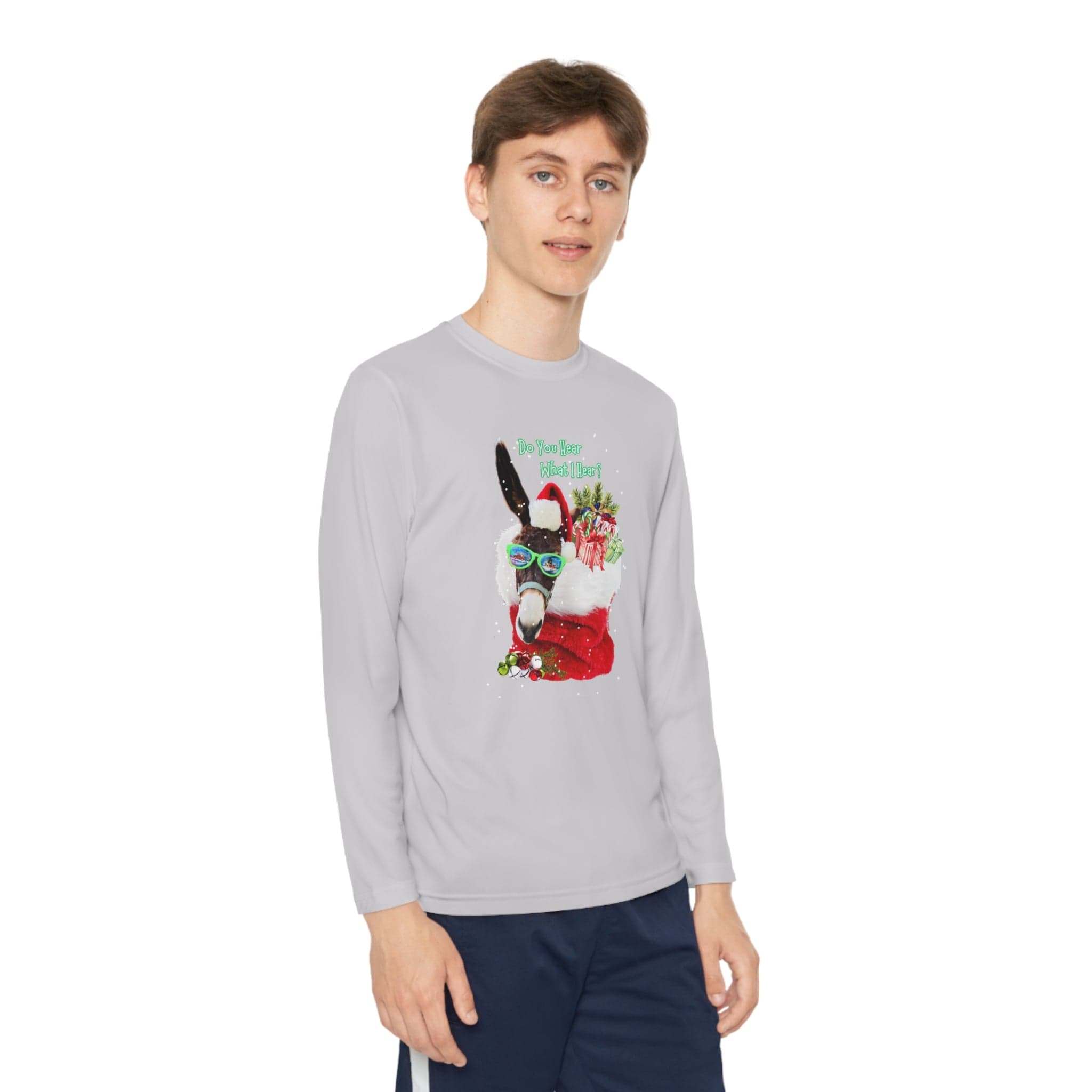 Urban SoulShine & co Kids clothes Do You Hear What I Hear Donkey Claus Long Sleeve Competitor Tee (Youth Unisex)