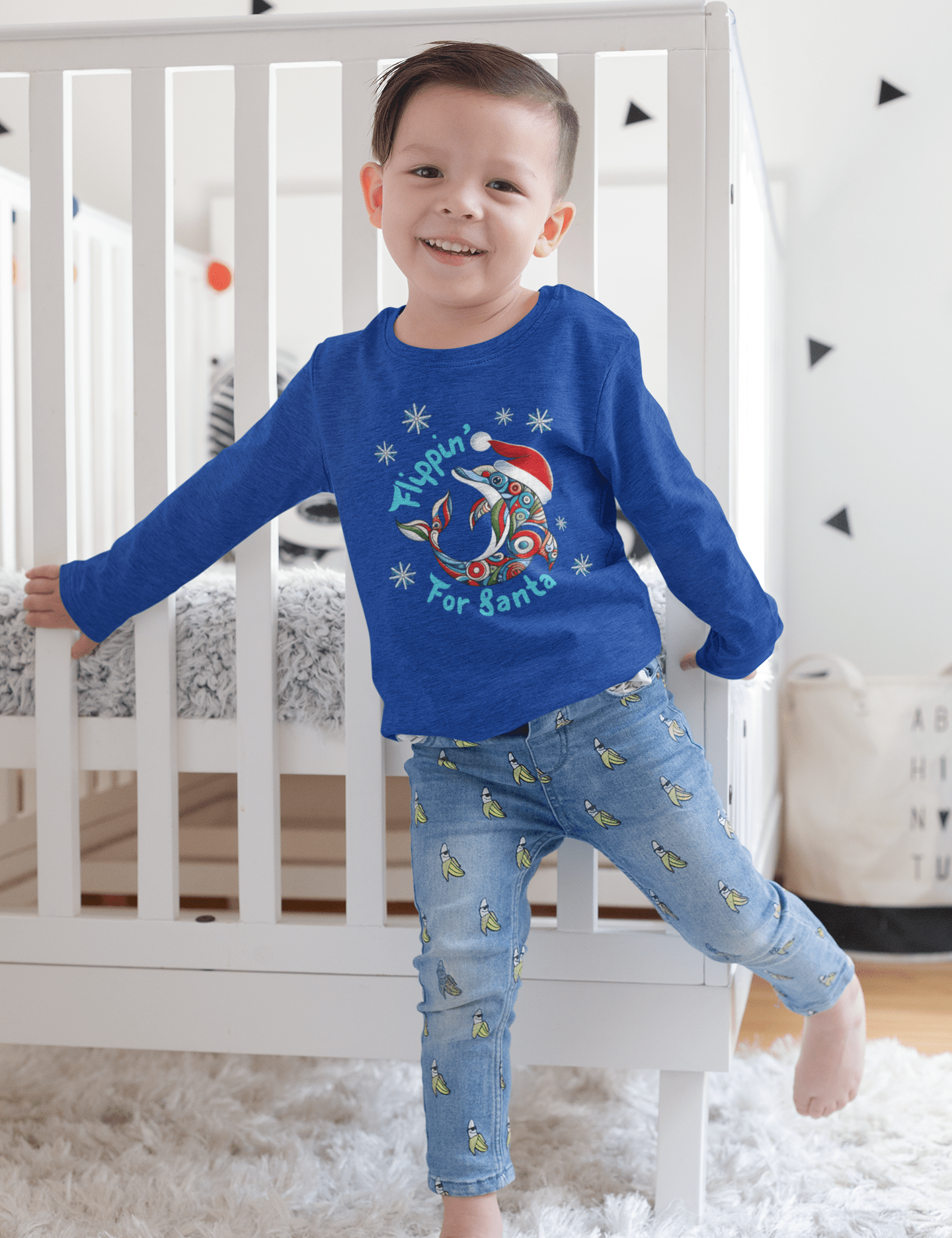 Urban SoulShine & co Kids clothes Flippin' For Santa Christmas Dolphin Long Sleeve Toddler Tee