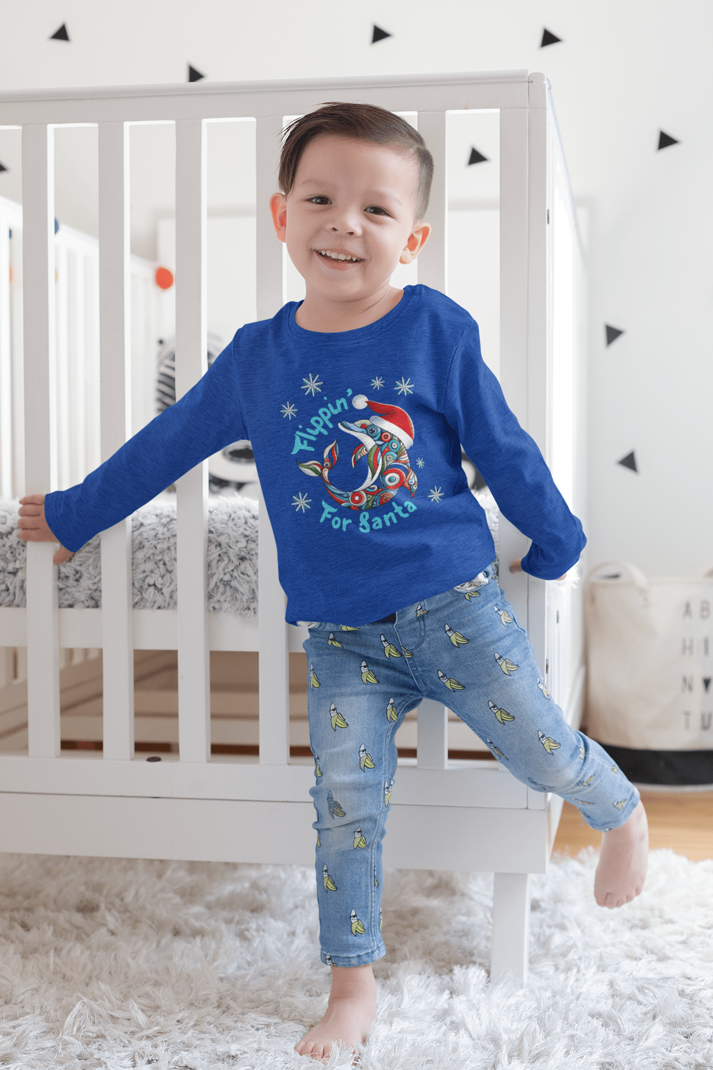 Urban SoulShine & co Kids clothes Flippin' For Santa Christmas Dolphin Long Sleeve Toddler Tee