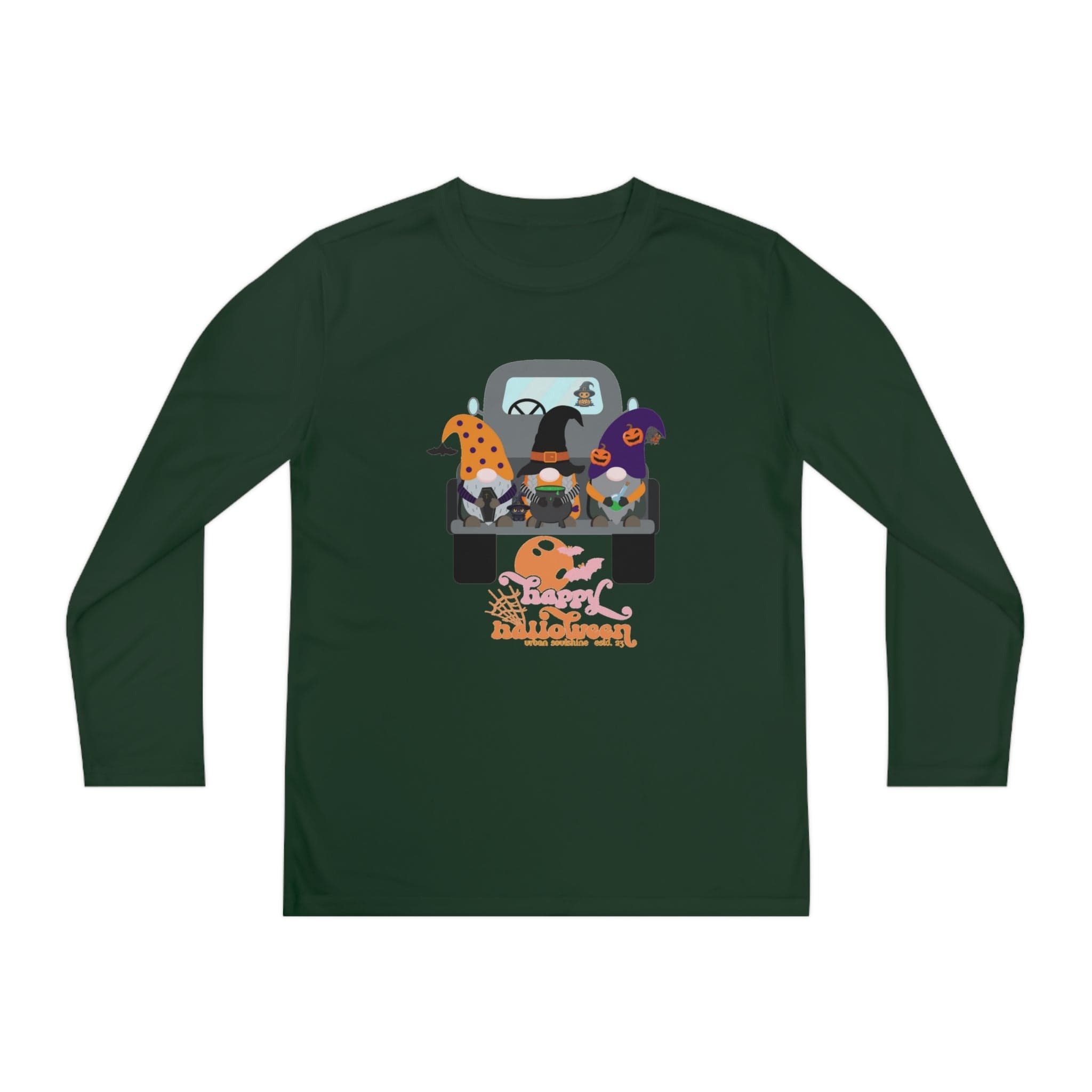 Urban SoulShine & co Kids clothes Forest Green / L Farm Truck Gnomes Halloween Youth Long Sleeve Moisture Wicking Tee (unisex)