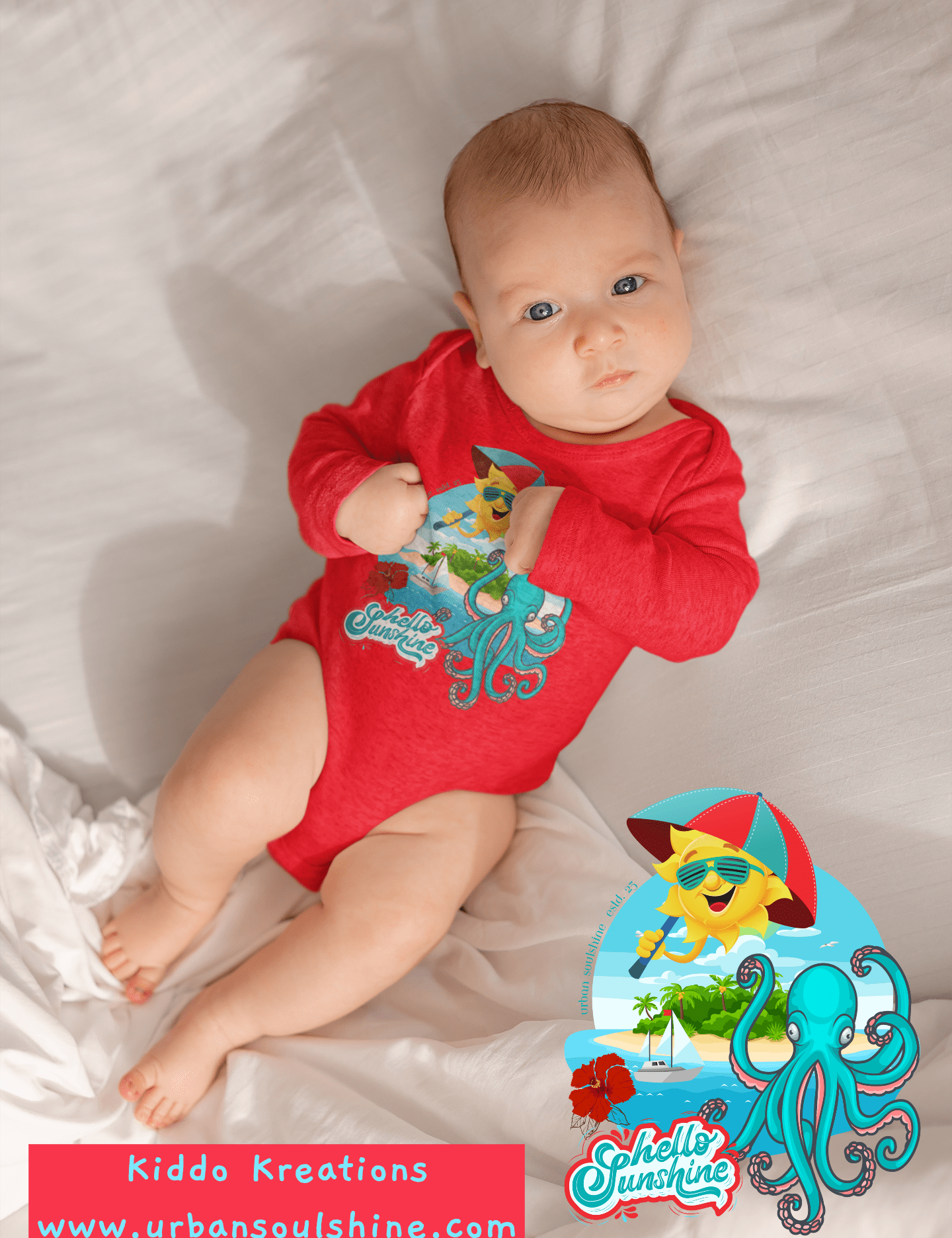 Urban SoulShine & co Kids clothes Hello Sunshine Octopus Infant Long Sleeve Bodysuit