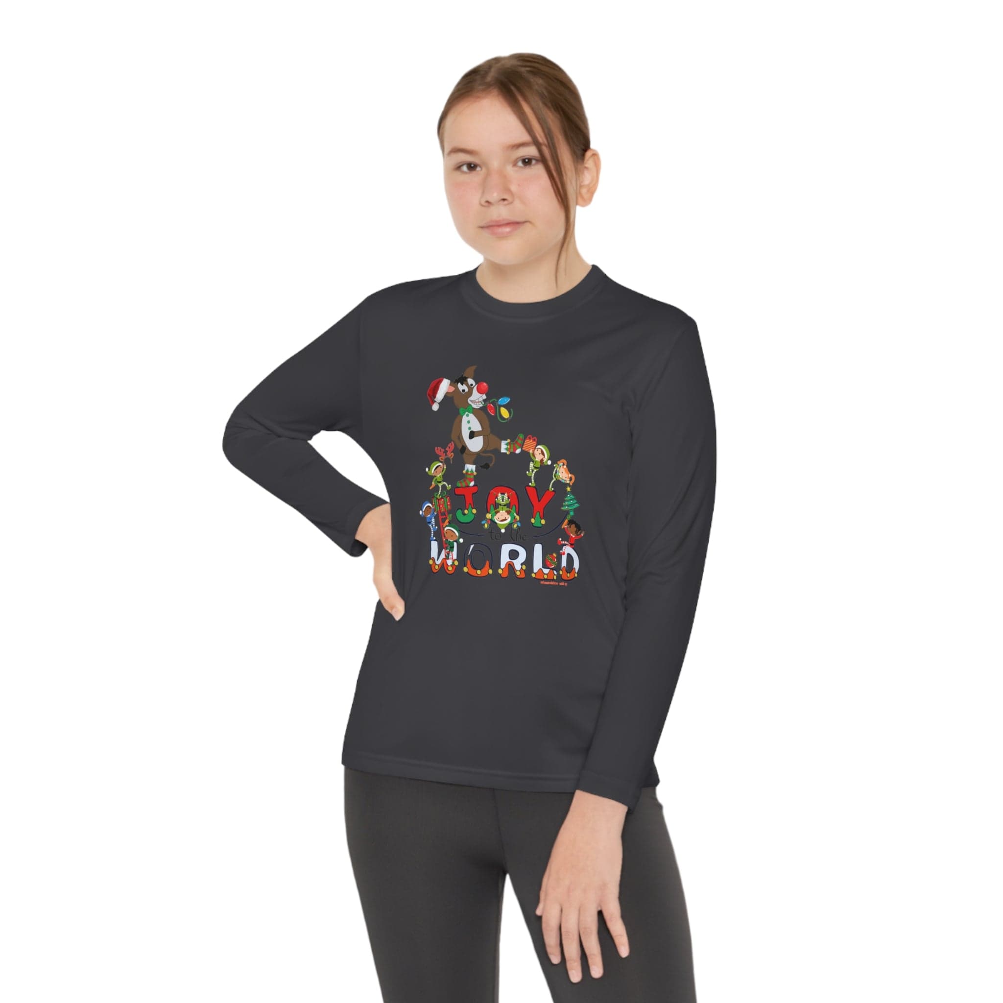  S Joy To The World Donkey Claus Long Sleeve Competitor Tee (Youth Unisex)