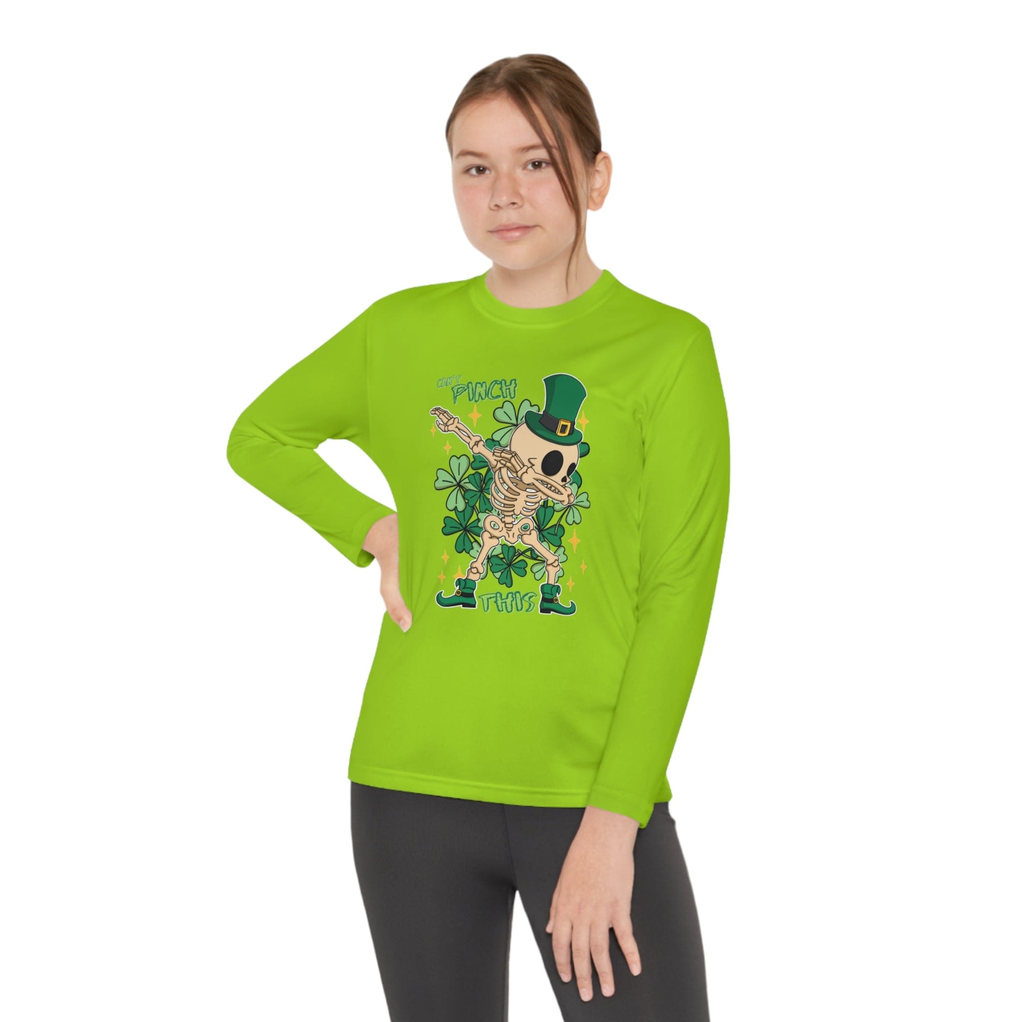 Urban SoulShine & co Kids clothes Lime Shock / S Can't Pinch This Irish Skeleton Dance Youth Long Sleeve Competitor Tee