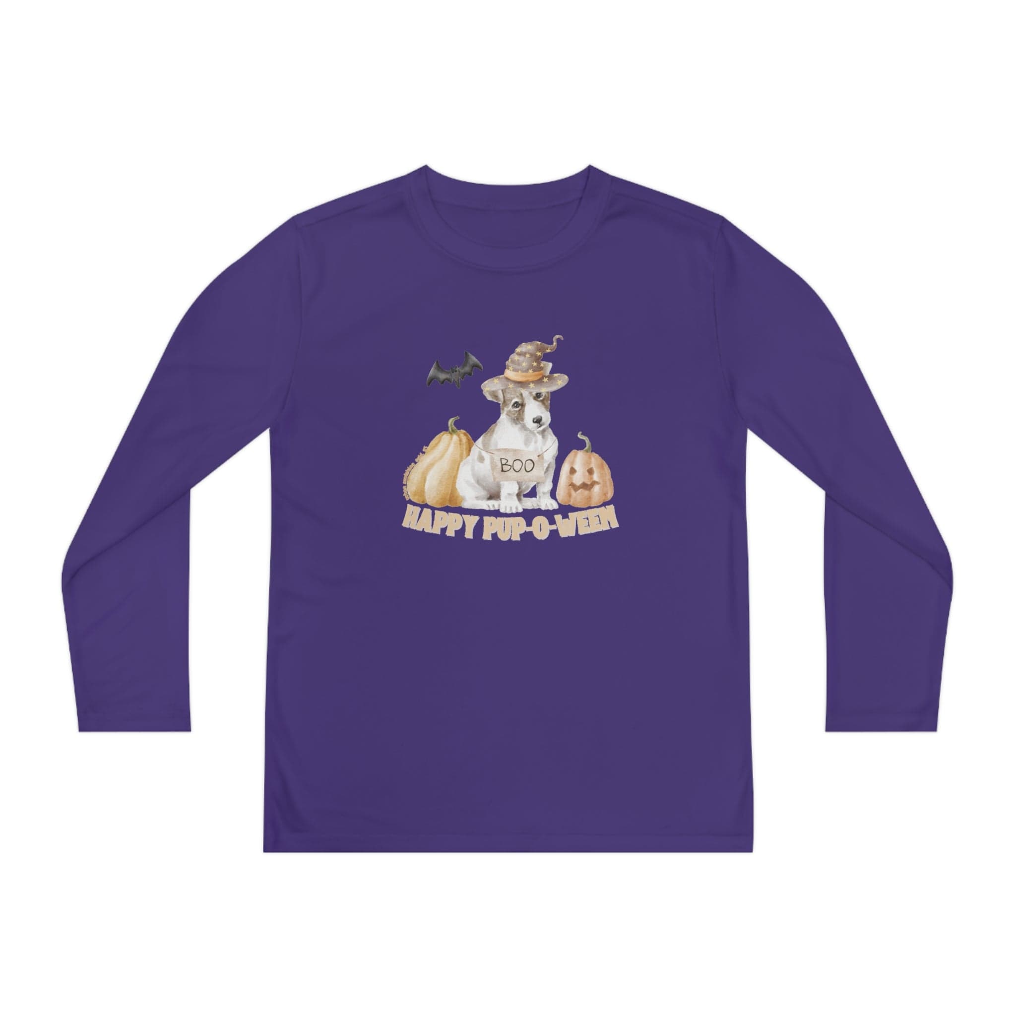 Urban SoulShine & co Kids clothes Purple / S Happy Pup-O-Ween Halloween Youth Long Sleeve Moisture Wicking Tee