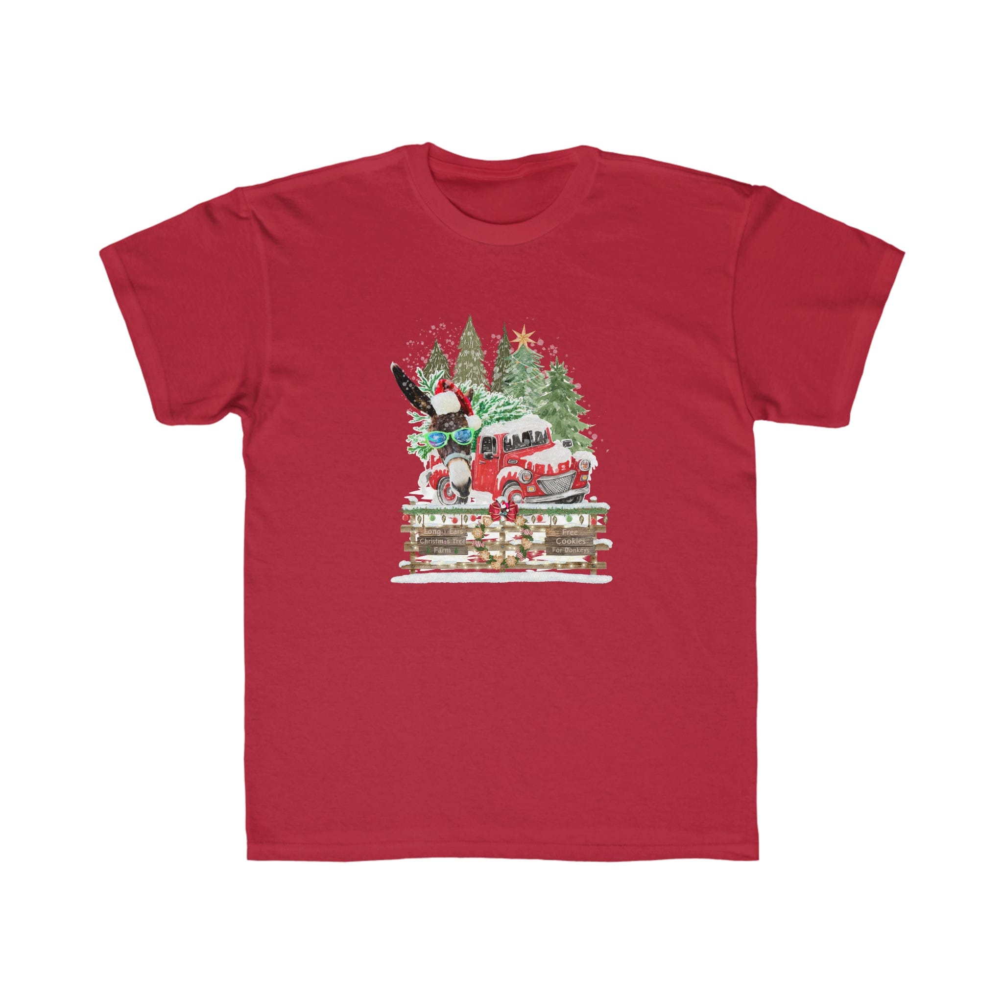  XS Long Ears Christmas Tree Farm Donkey Claus Soft Tee (Unisex Youth)