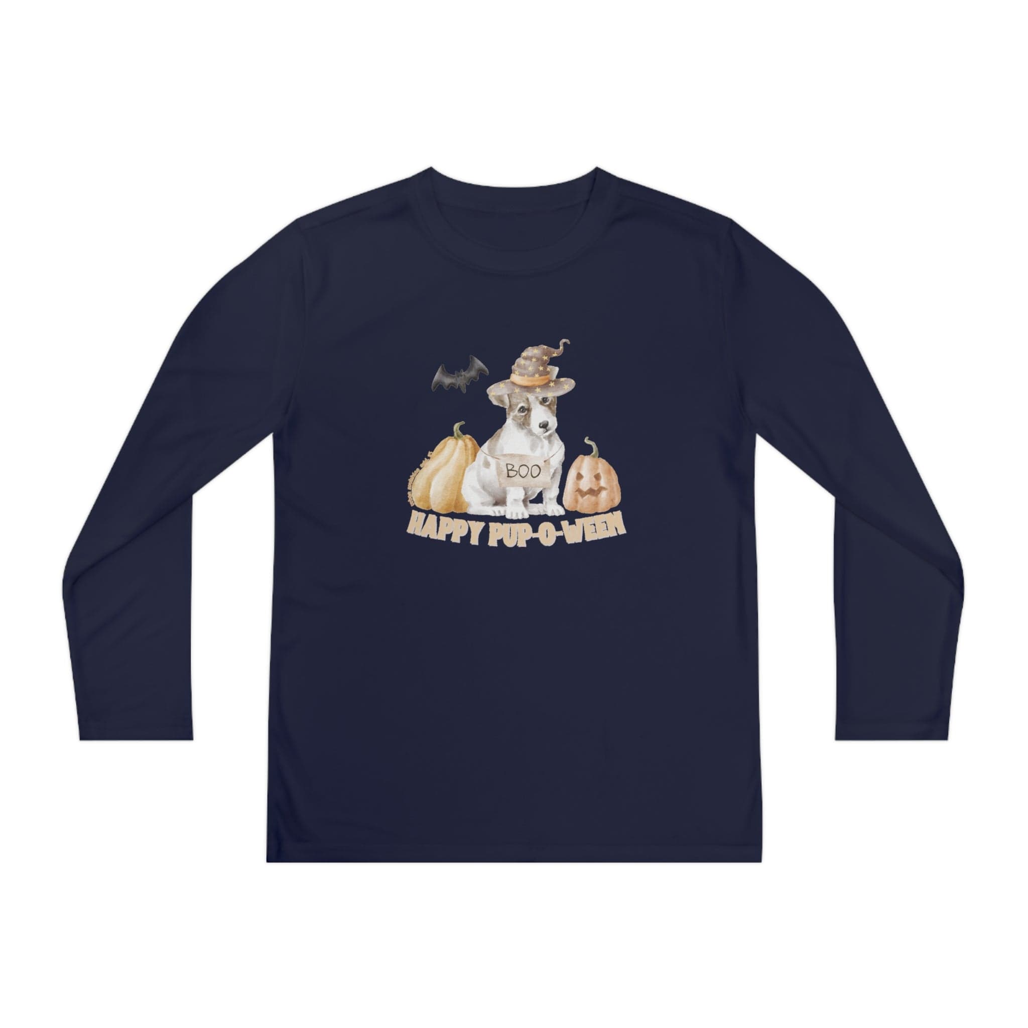 Urban SoulShine & co Kids clothes True Navy / S Happy Pup-O-Ween Halloween Youth Long Sleeve Moisture Wicking Tee