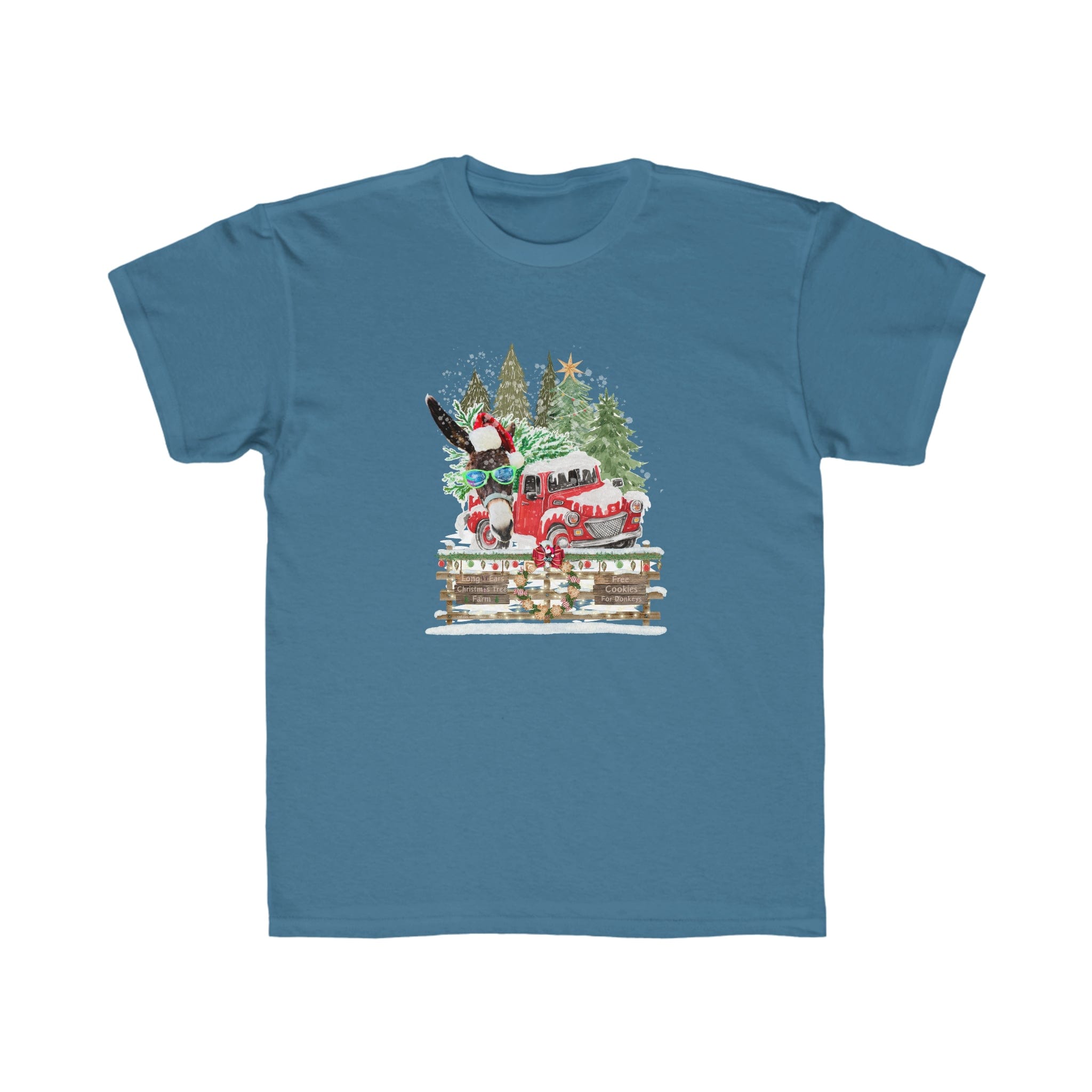 Urban SoulShine & co Kids clothes Turquoise / XS Long Ears Christmas Tree Farm Donkey Claus Soft Tee (Unisex Youth)