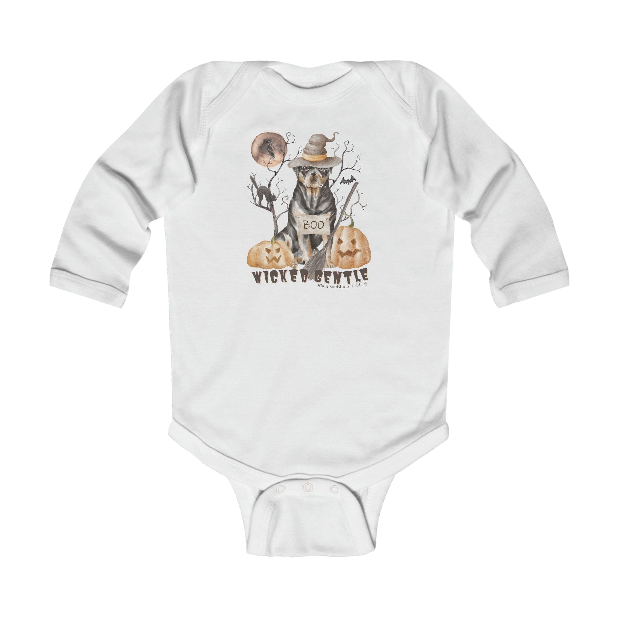 Urban SoulShine & co Kids clothes White / NB (0-3M) Wicked Gentle Halloween Dog Infant Long Sleeve Onesie