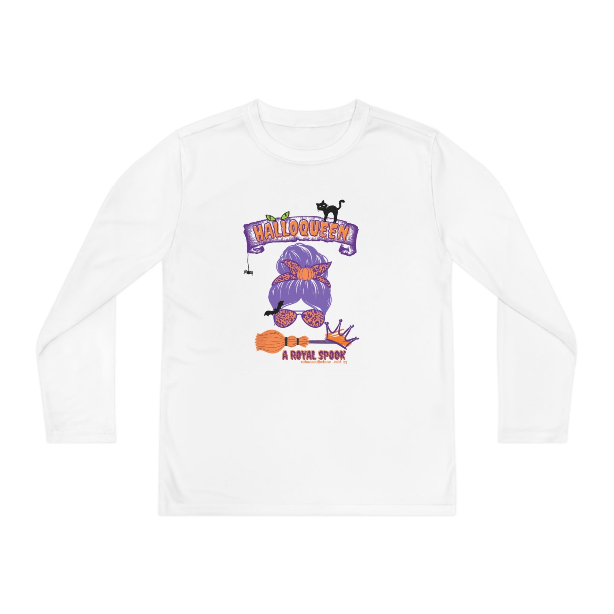  S HalloQueen: A Royal Spook Halloween Youth Long Sleeve Moisture Wicking Tee