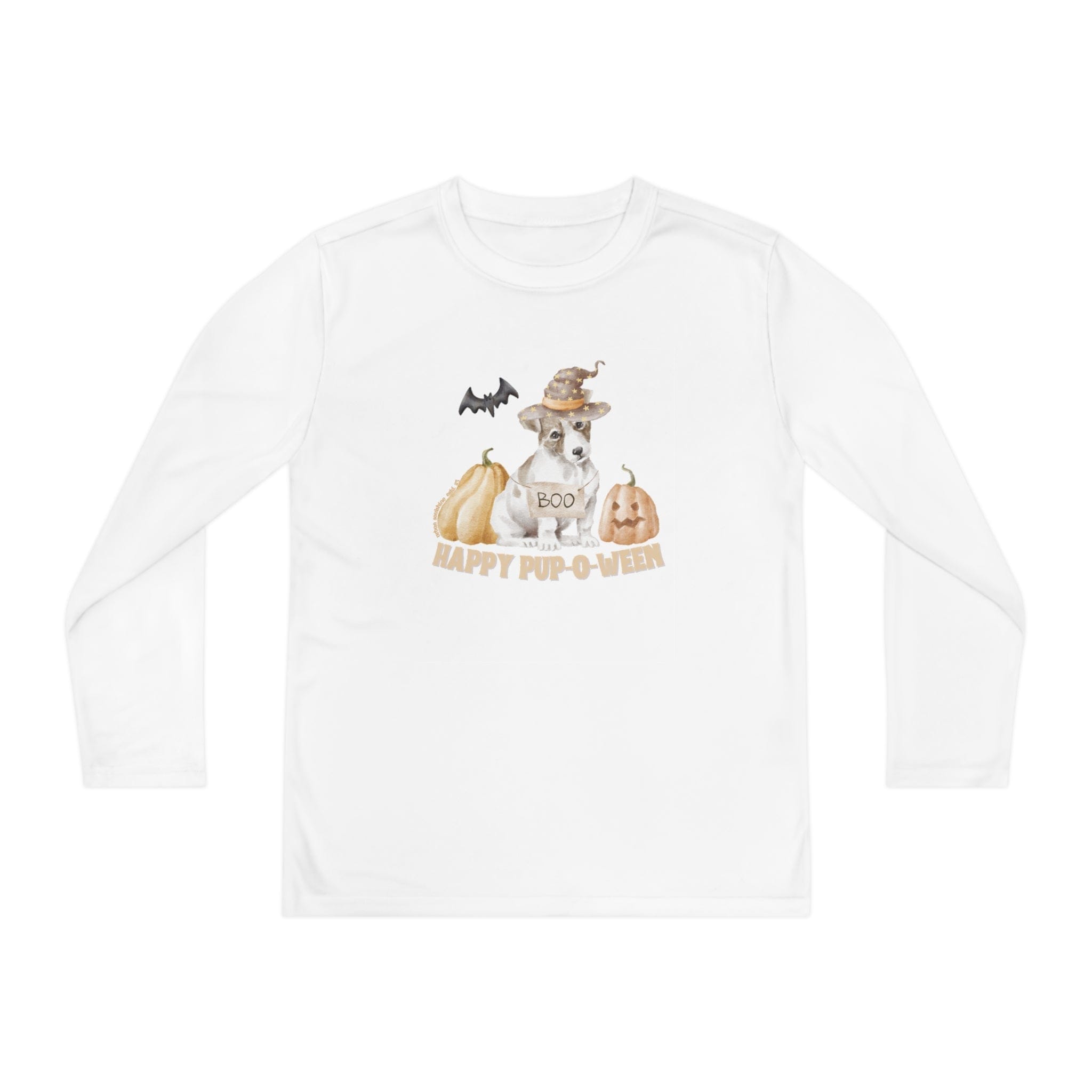  S Happy Pup-O-Ween Halloween Youth Long Sleeve Moisture Wicking Tee