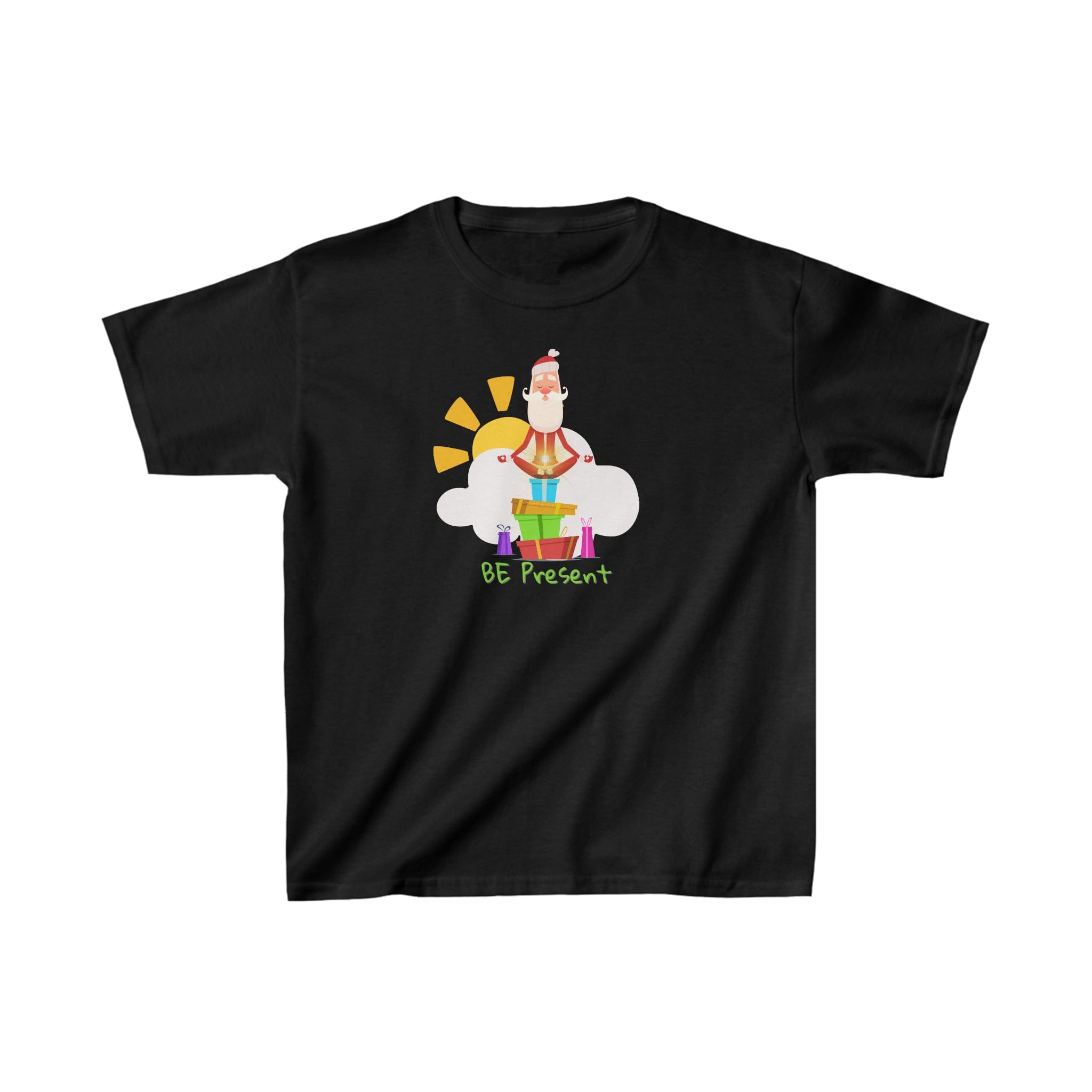  Black Be Present Meditating Santa Christmas Heavy Cotton™ Tee (Youth)