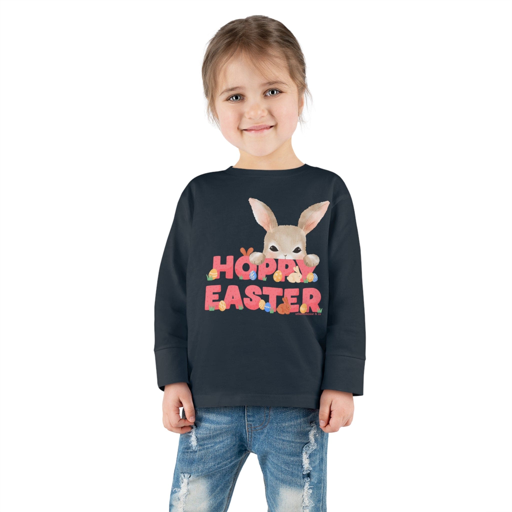 Urban SoulShine & co Kids long sleeve HOPPY Easter Long Sleeve Tee (Toddler)