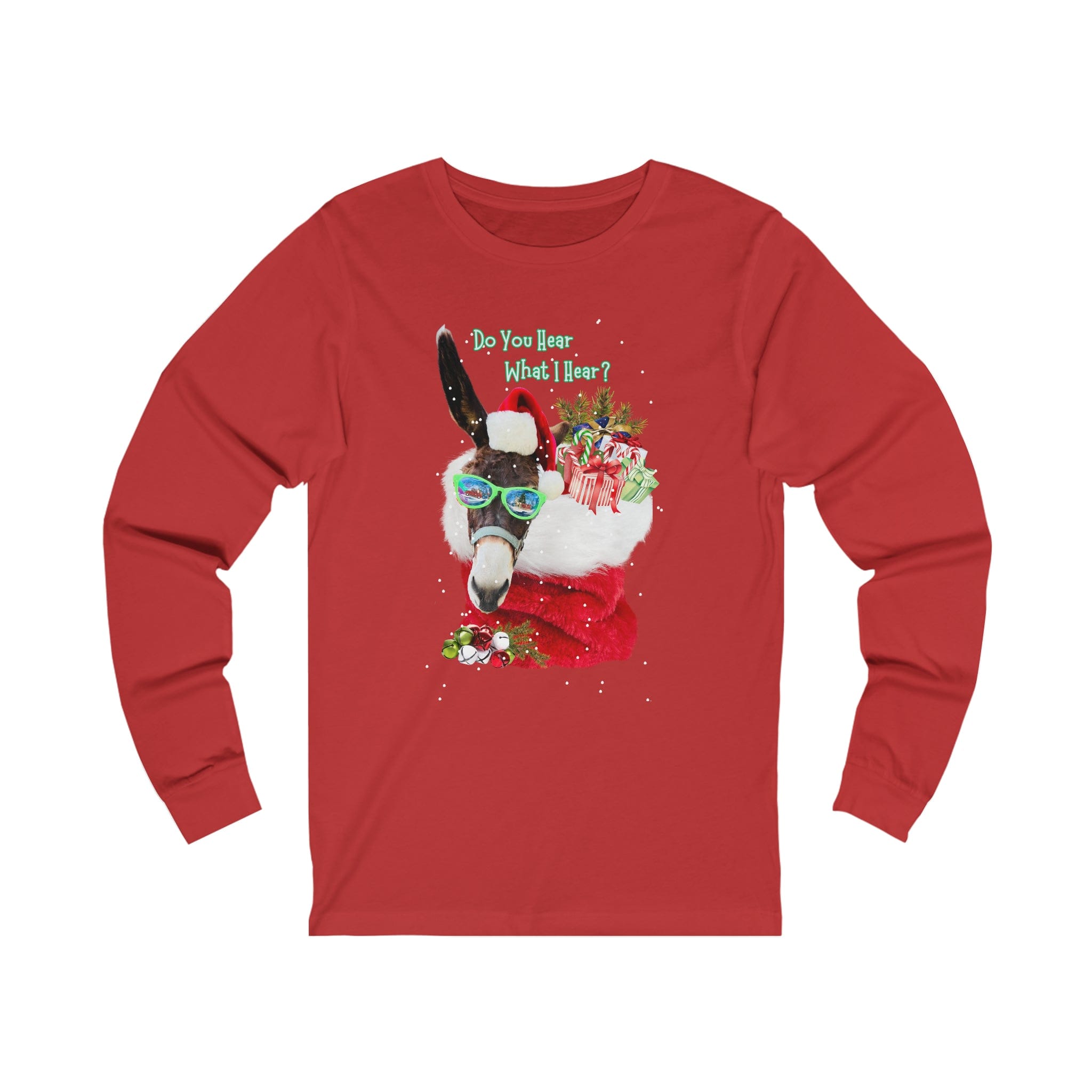 Urban SoulShine & co Long-sleeve 2XL / Red Do You Hear What I Hear Donkey Claus Long Sleeve Tee (Unisex)