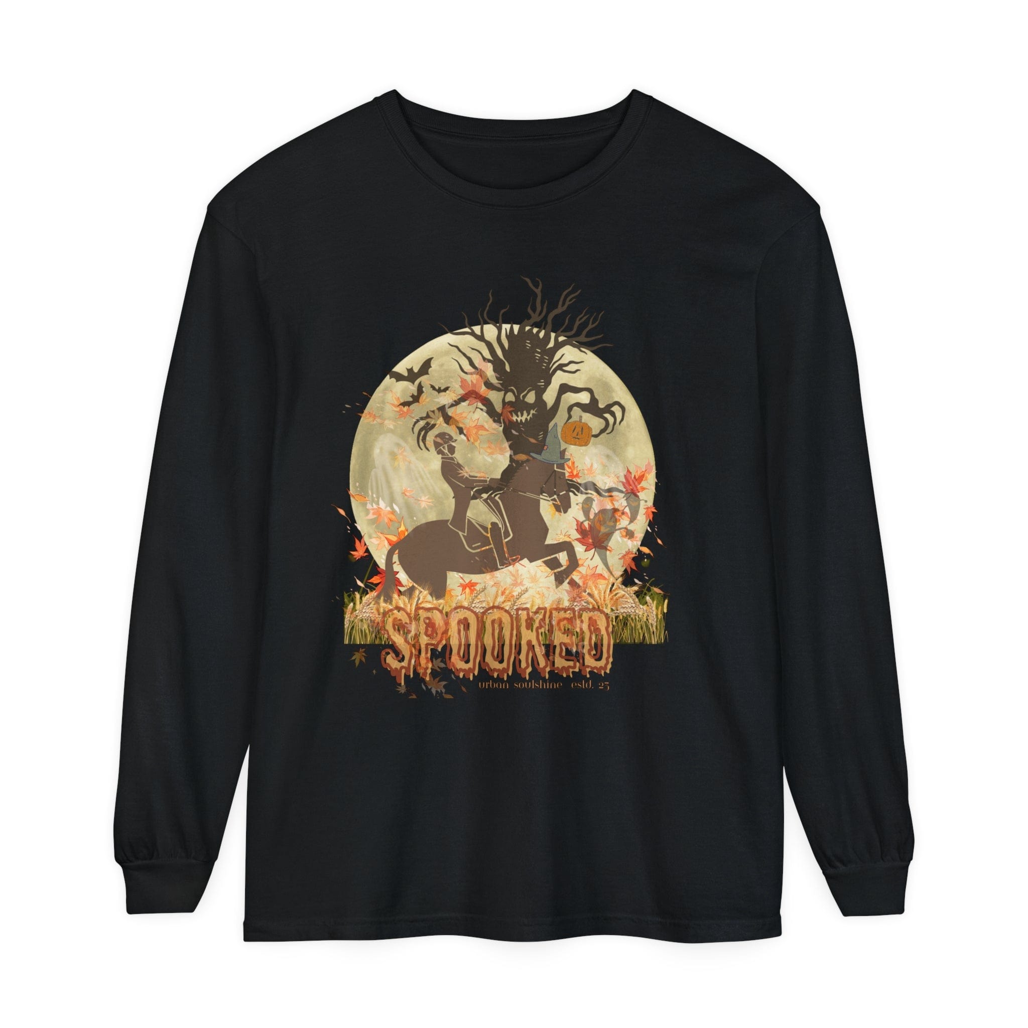 Urban SoulShine & co Long-sleeve Black / S Spooked Horse Trail Long-Sleeve Halloween Tee (unisex)