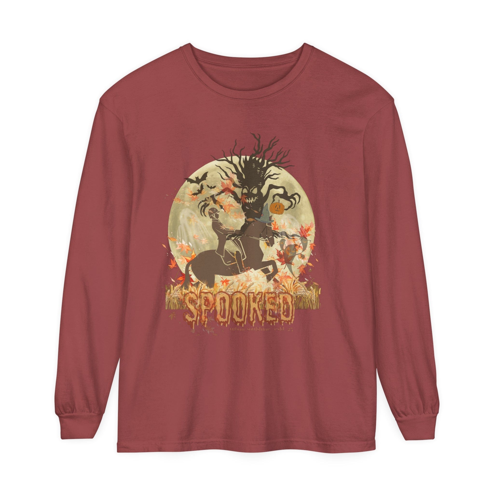 Urban SoulShine & co Long-sleeve Brick / S Spooked Horse Trail Long-Sleeve Halloween Tee (unisex)