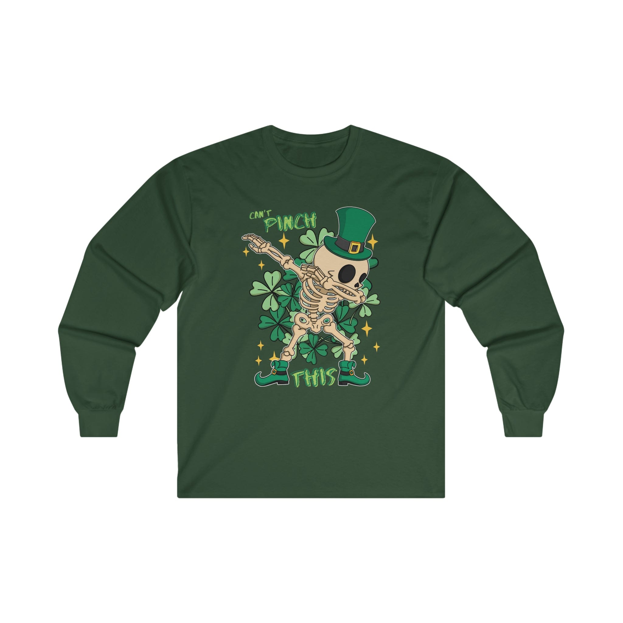  Forest Green Can't Pinch This Irish Skeleton Dance Gildan Long Sleeve Tee (Unisex)