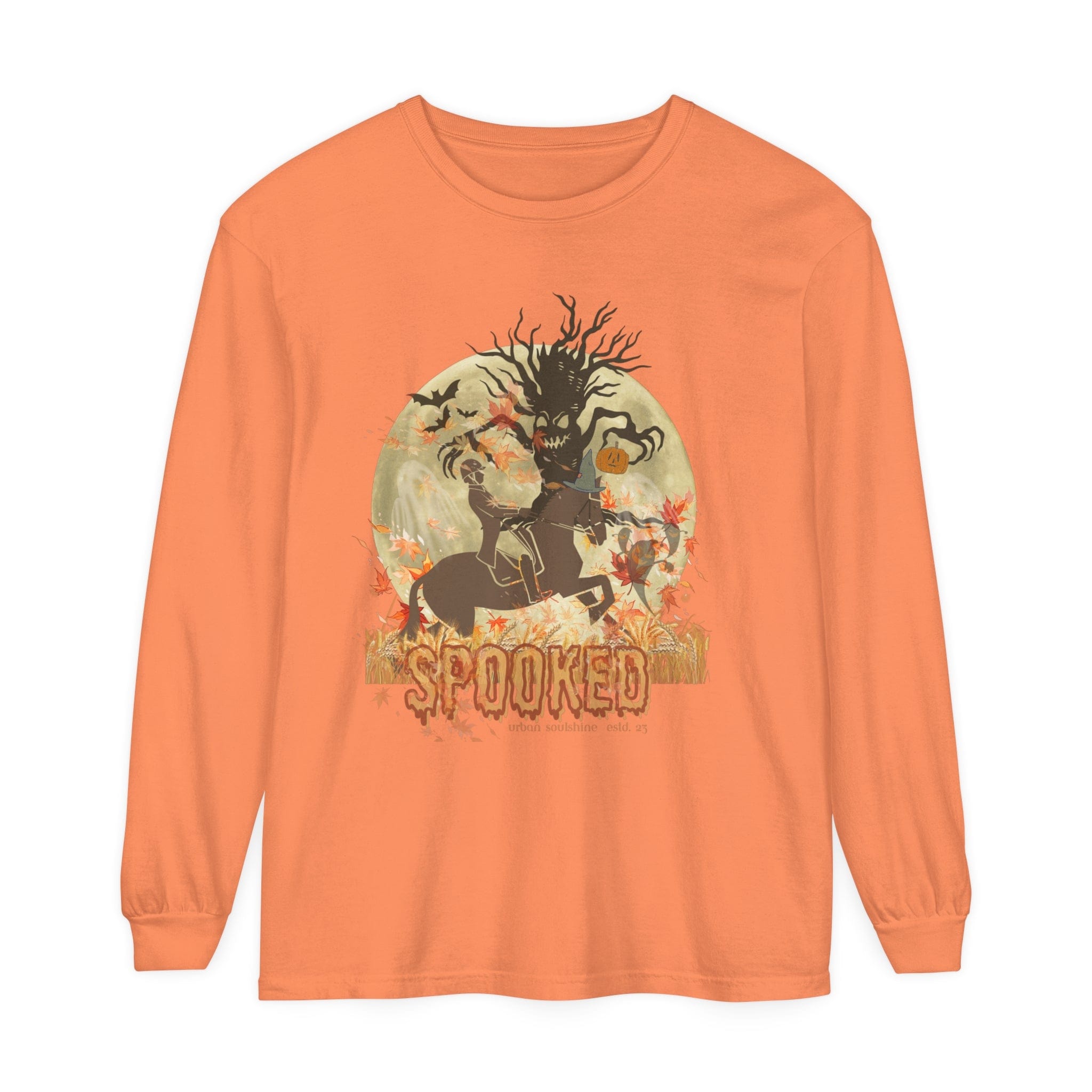 Urban SoulShine & co Long-sleeve Melon / S Spooked Horse Trail Long-Sleeve Halloween Tee (unisex)