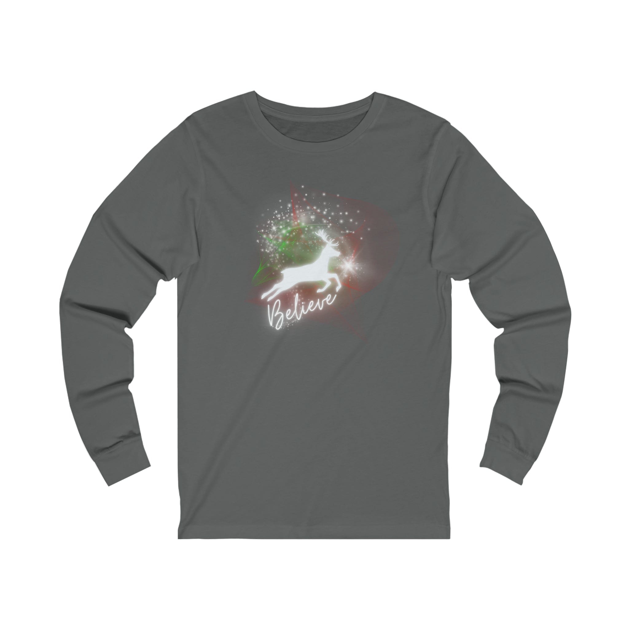 Urban SoulShine & co Long-sleeve S / Asphalt Believe In Light Christmas Reindeer Long Sleeve Tee (Unisex)