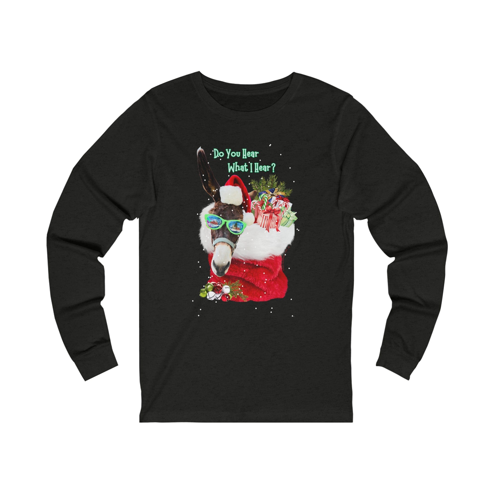  Black Heather Do You Hear What I Hear Donkey Claus Long Sleeve Tee (Unisex)