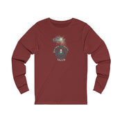 Urban SoulShine & co's Good Tidings Great Joy Christmas Wish Glowing Long Sleeve Tee (Unisex) features a festive design with fireworks above and a circular decorative pattern framing the text: "Good Tidings of Great Joy - Luke 2:10," making it ideal for spreading holiday cheer.