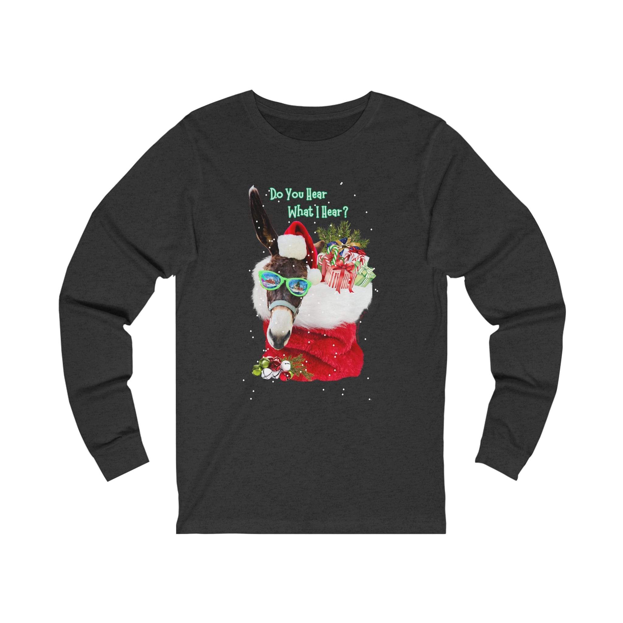  Dark Grey Heather Do You Hear What I Hear Donkey Claus Long Sleeve Tee (Unisex)