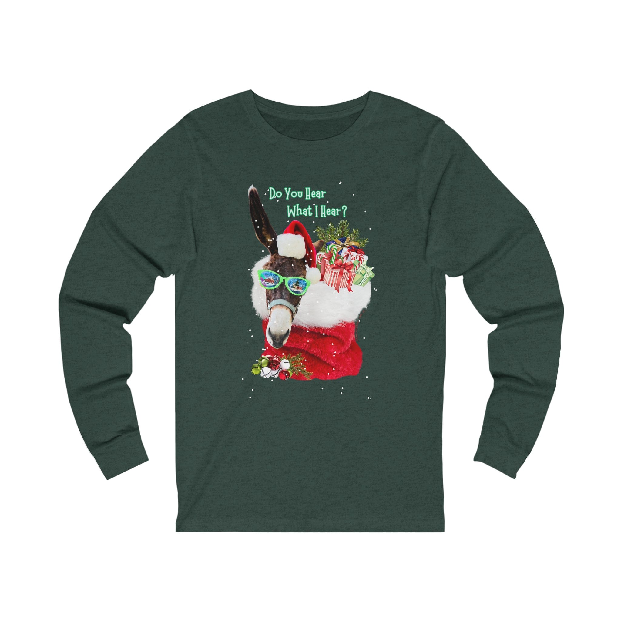  Heather Forest Do You Hear What I Hear Donkey Claus Long Sleeve Tee (Unisex)