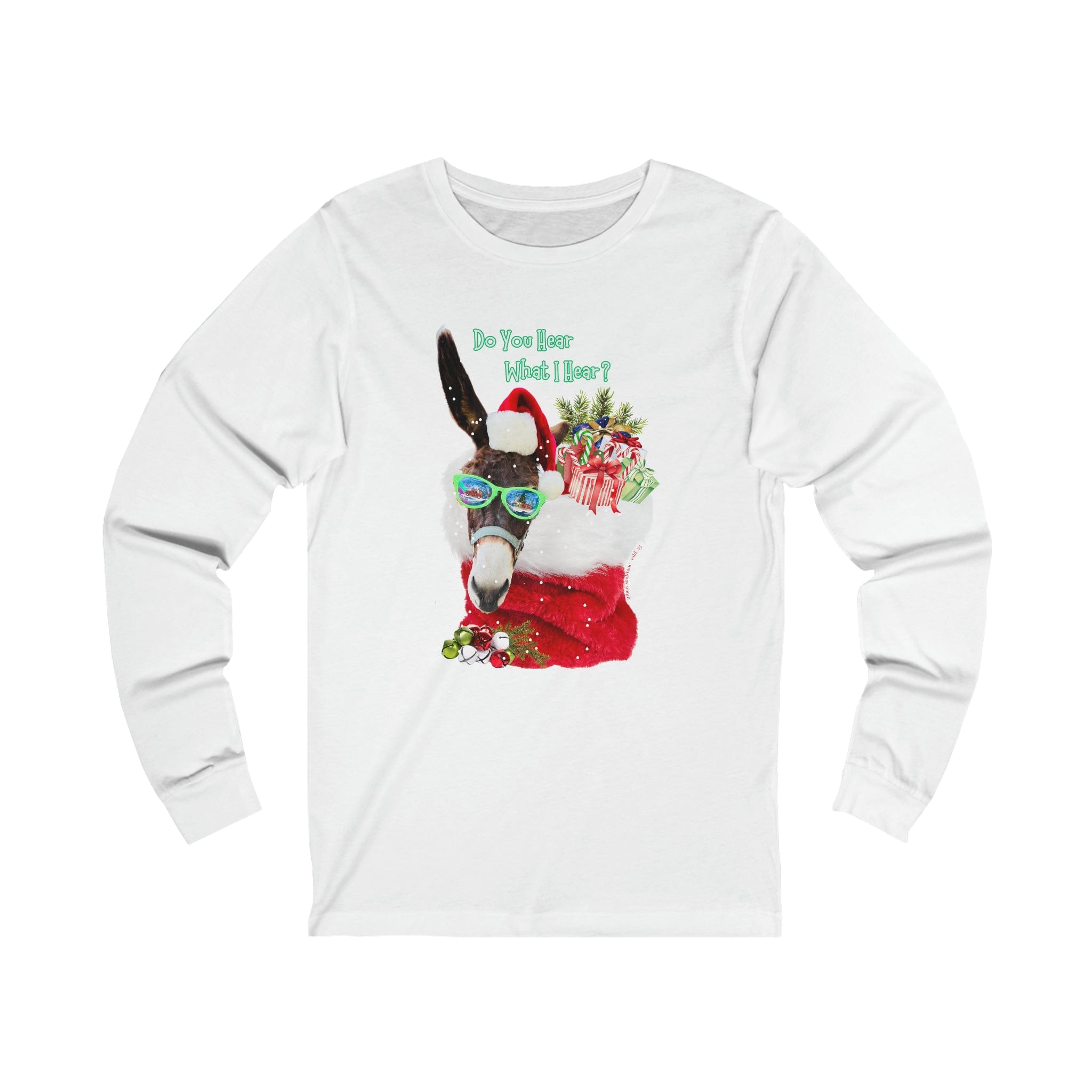  White Do You Hear What I Hear Donkey Claus Long Sleeve Tee (Unisex)