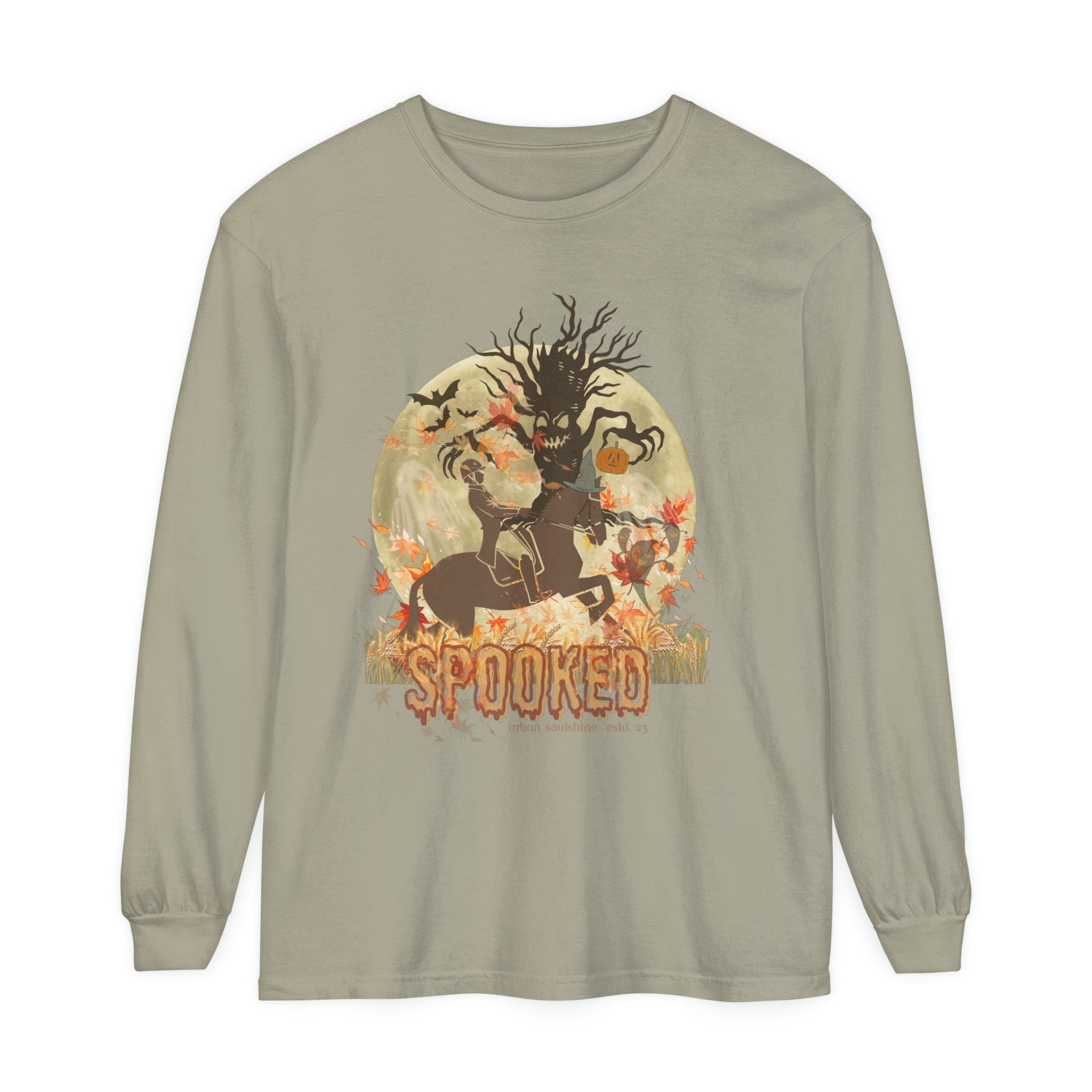 Urban SoulShine & co Long-sleeve Sandstone / S Spooked Horse Trail Long-Sleeve Halloween Tee (unisex)