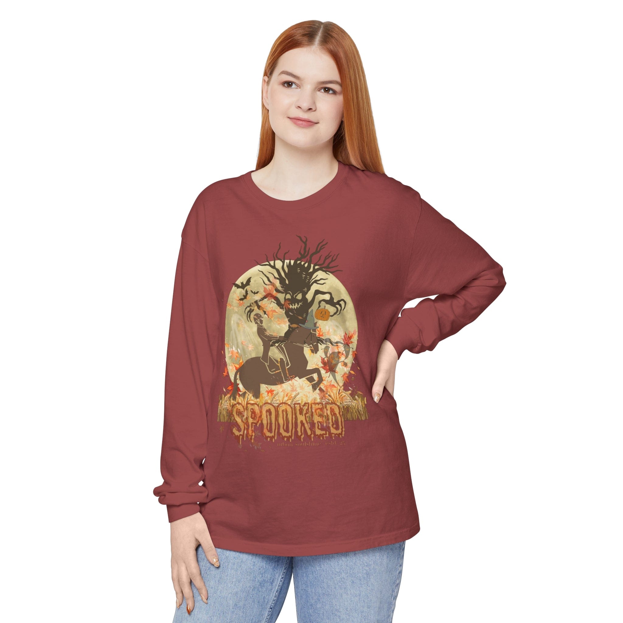 Urban SoulShine & co Long-sleeve Spooked Horse Trail Long-Sleeve Halloween Tee (unisex)