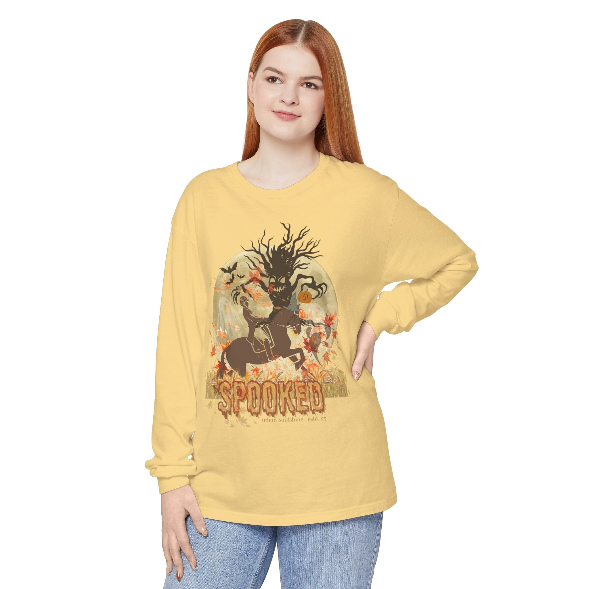 Urban SoulShine & co Long-sleeve Spooked Horse Trail Long-Sleeve Halloween Tee (unisex)