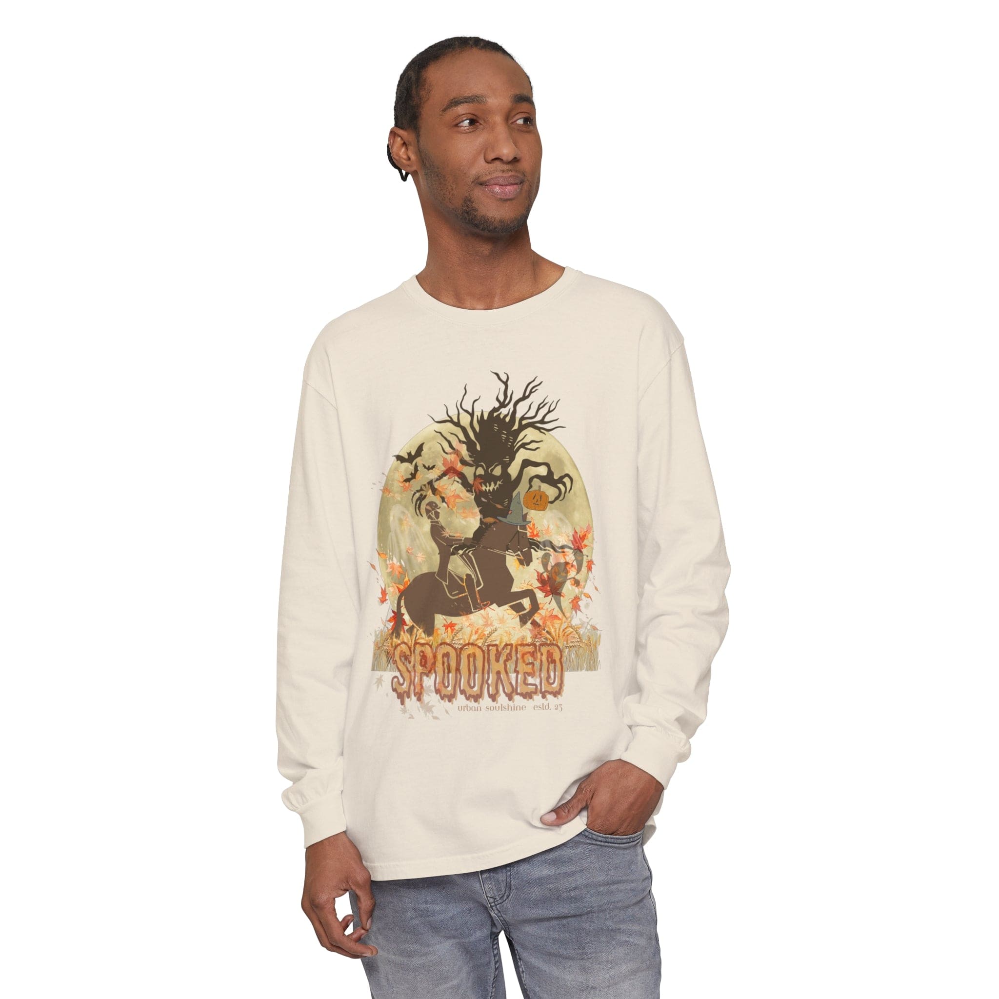 Urban SoulShine & co Long-sleeve Spooked Horse Trail Long-Sleeve Halloween Tee (unisex)