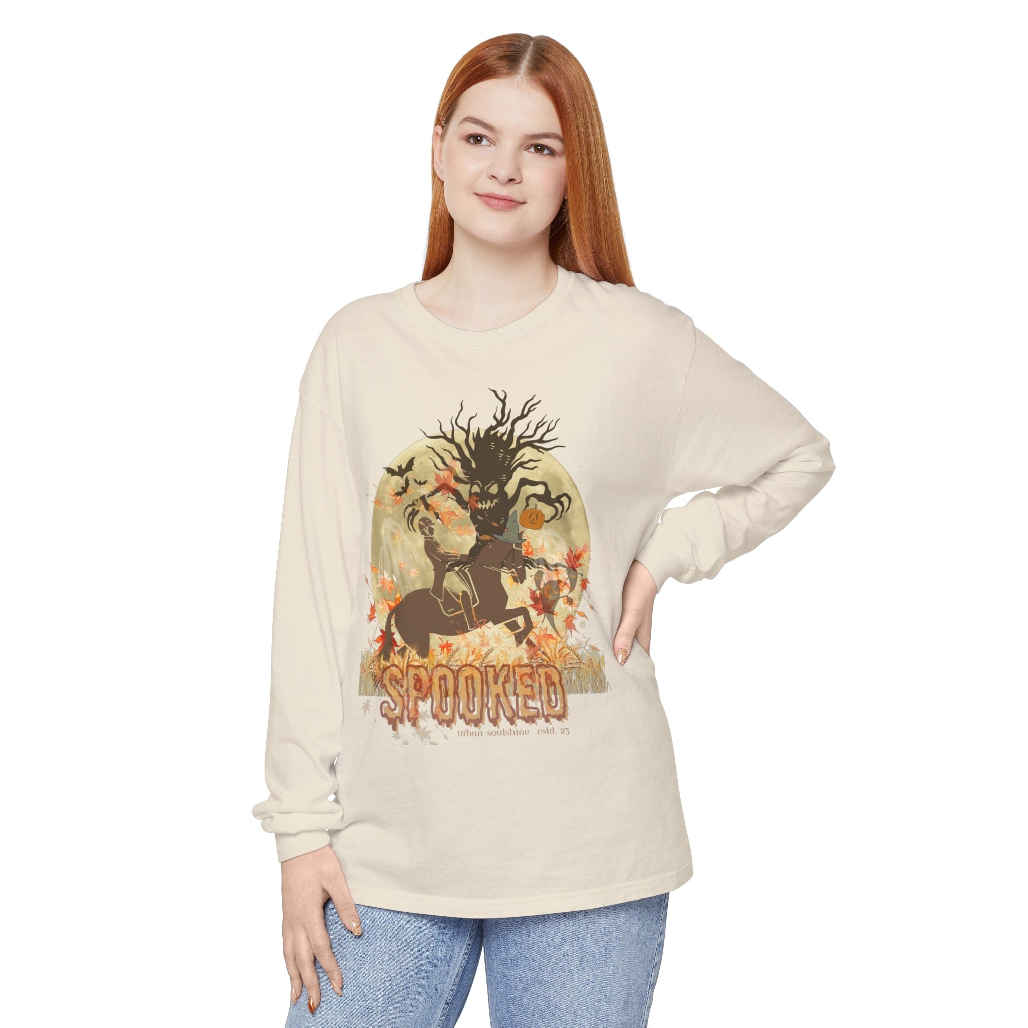 Urban SoulShine & co Long-sleeve Spooked Horse Trail Long-Sleeve Halloween Tee (unisex)